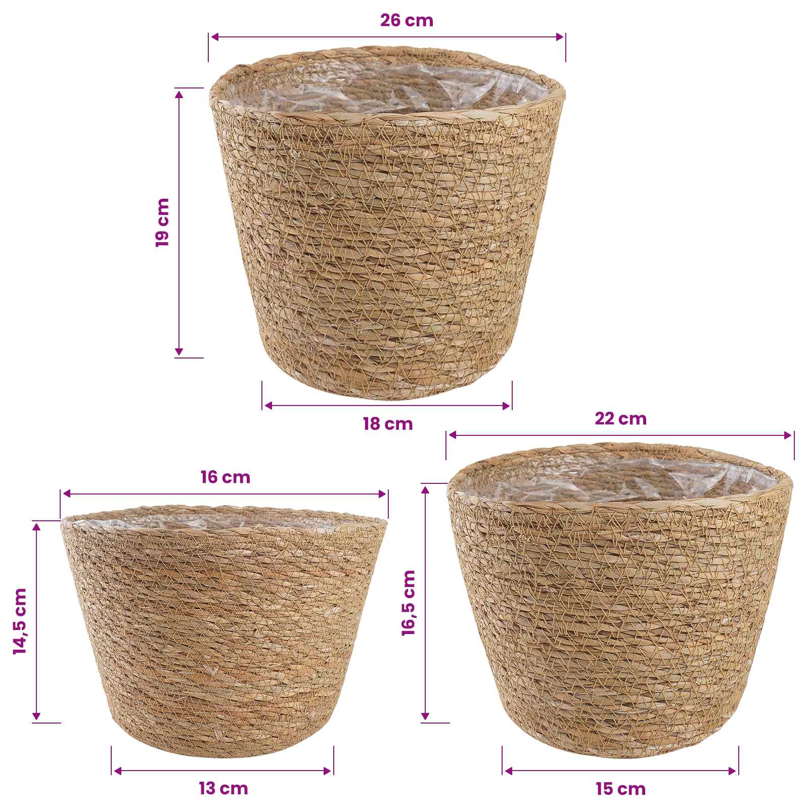 Zeegras Plantenmanden 3 pcs Naturel Ø26 x 19 cm 100% Zeegras image 7