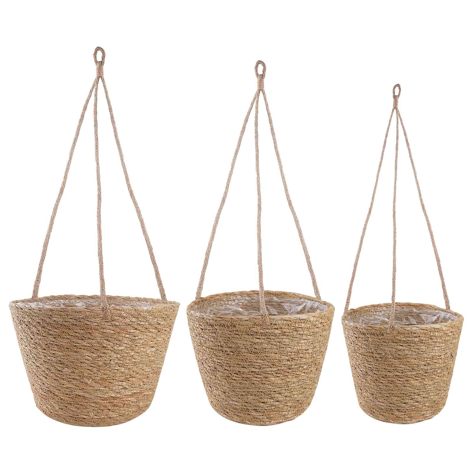 vidaXL Coșuri pentru plante din iarbă de mare 3 pcs natural