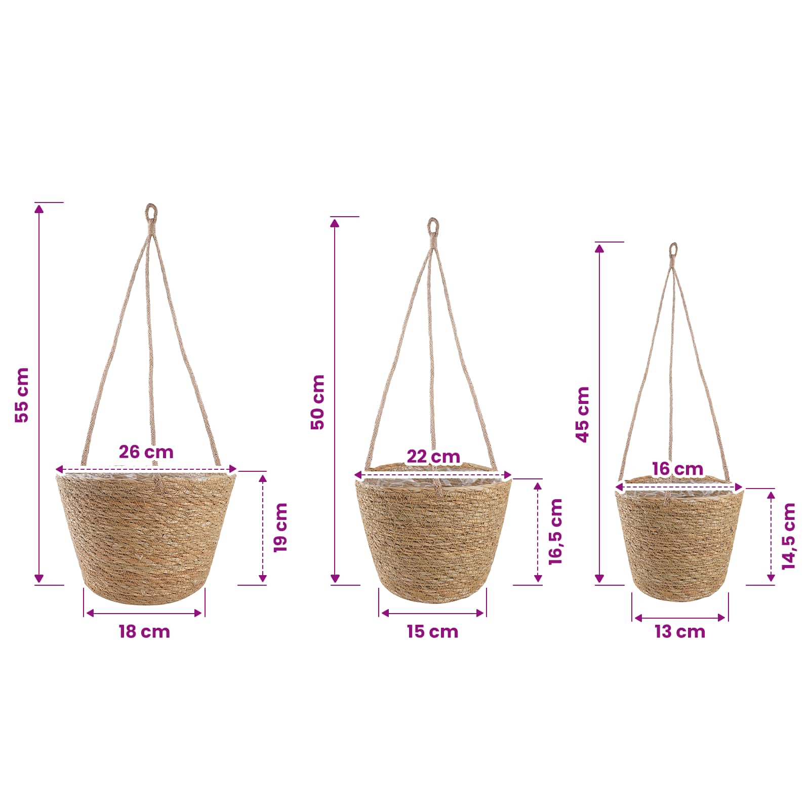 Zeegras Plantenmanden 3 pcs Naturel Ø26 x 19 cm 100% Zeegras image 7