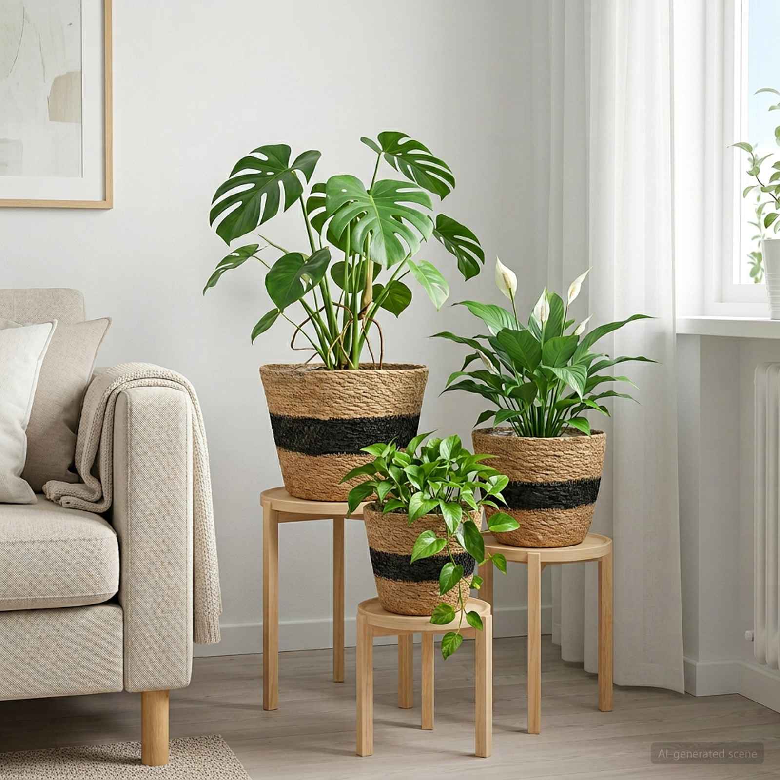 Zeegras Plantenmanden 3 pcs Naturel en Zwart Ø26 x 19 cm image 1