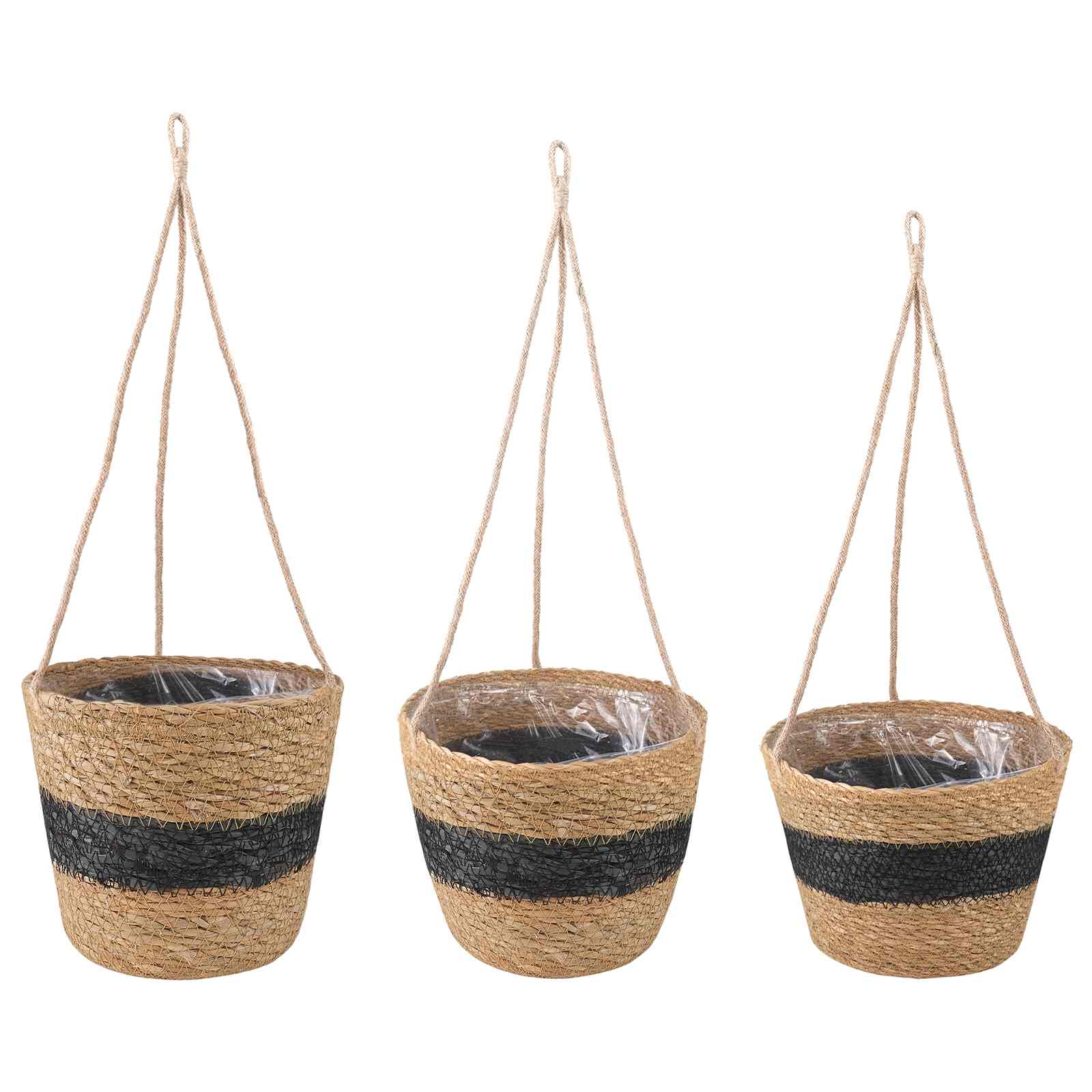vidaXL Coșuri pentru plante din iarbă de mare 3 pcs Natural și Negru