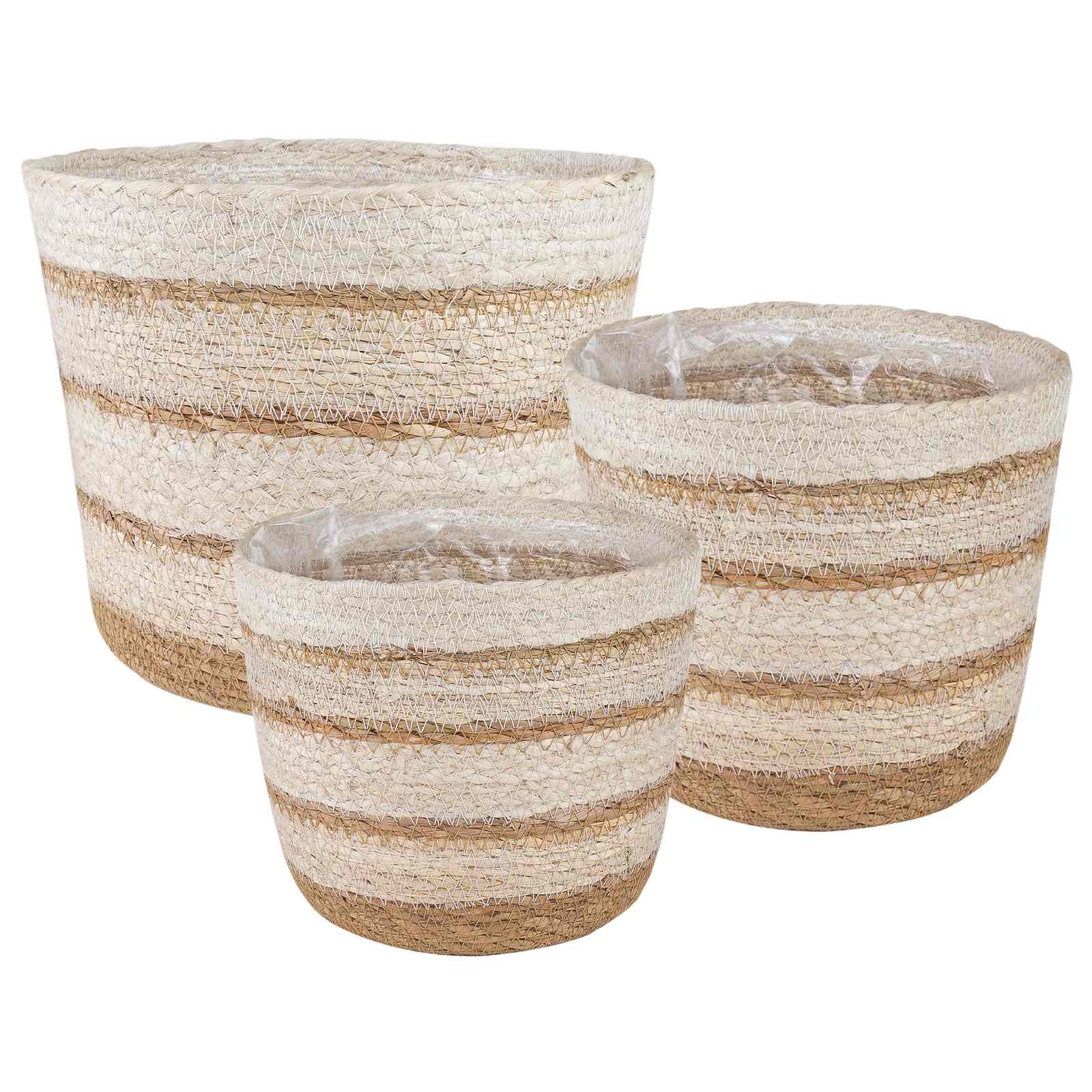 Zeegras Plantenmanden 3 pcs Natuurlijk, Wit en Beige image 1