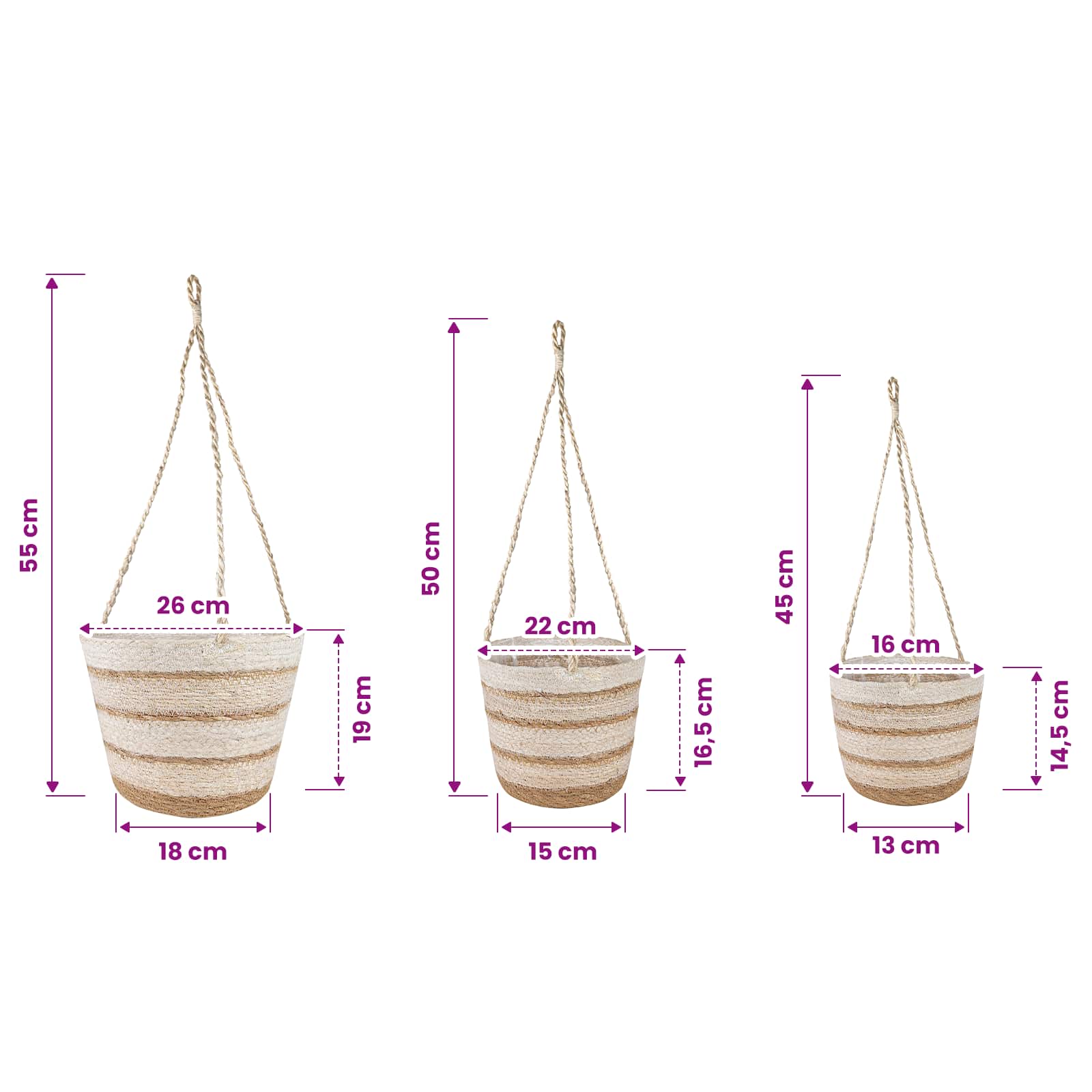 Zeegras Plantenmanden 3 pcs Natuurlijk, Wit en Beige image 7