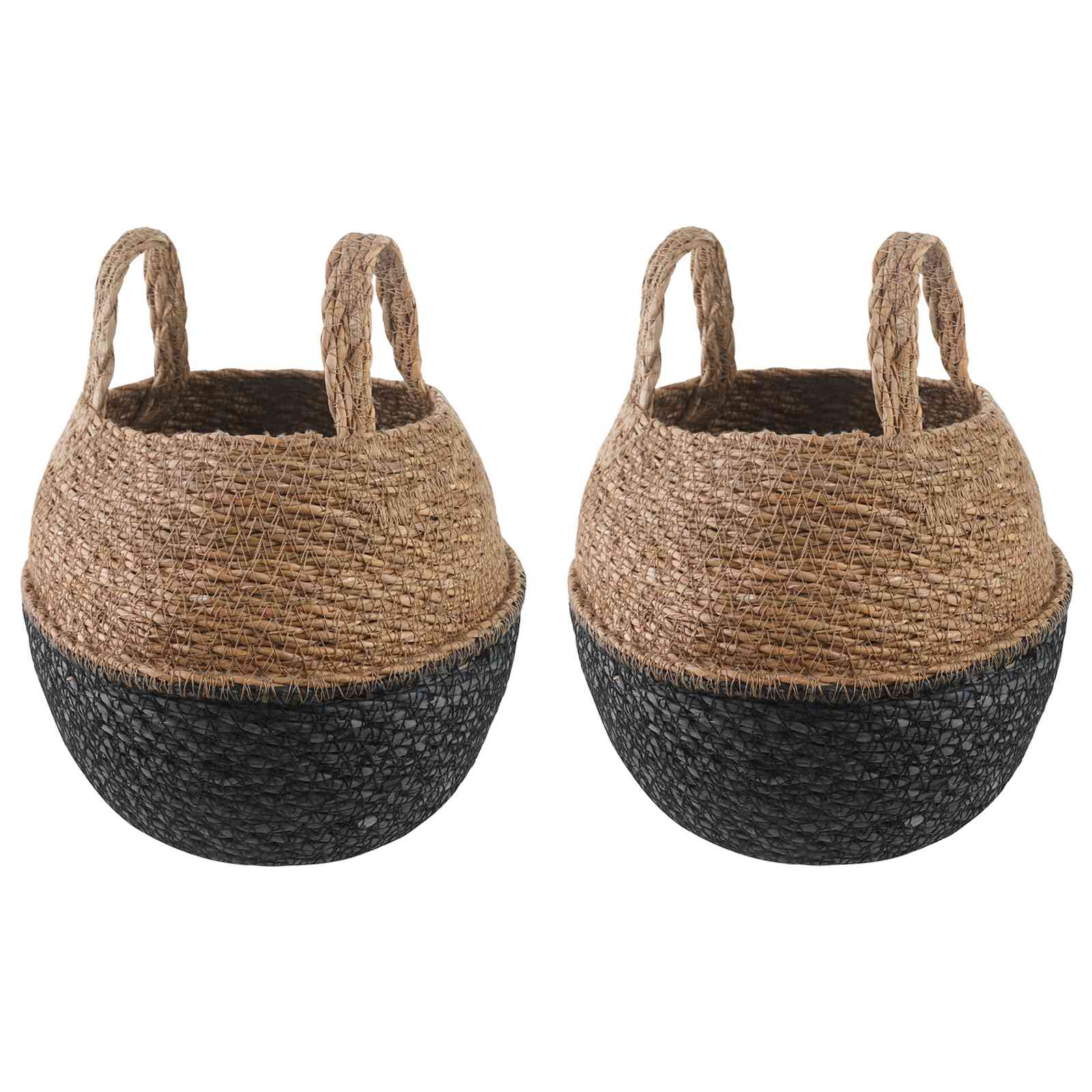 Plantenpot met handvatten 2 pcs Zwart Ø 22 x 20 cm 100% Zeegras image 1