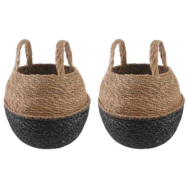 vidaXL K&auml;siga taimepott 2 tk Must &Oslash; 22 x 20 cm 100% Mererohi