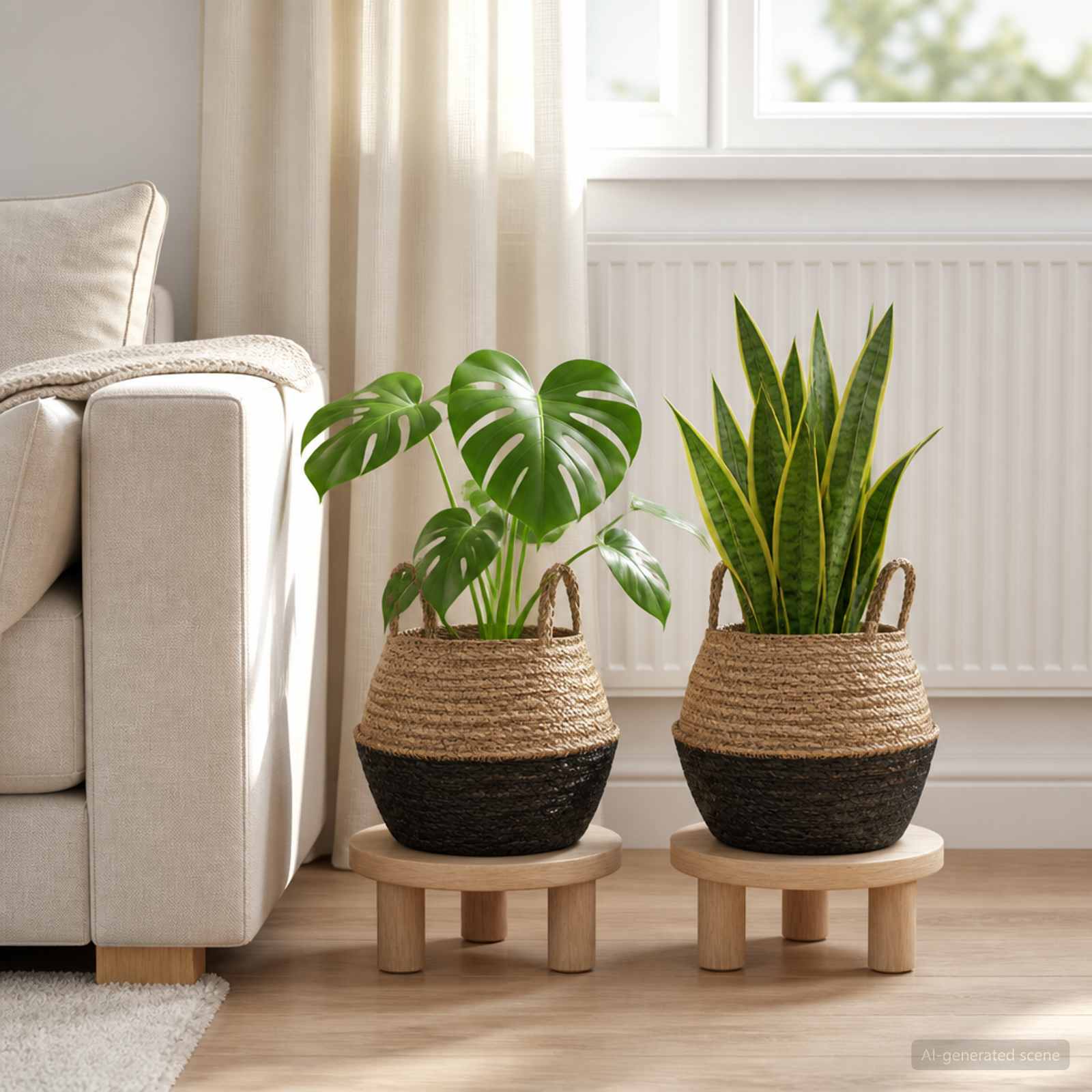 Plantekrukker med håndtag - sæt á 2, sort, Ø 32 × 32 cm, 100% søgræs