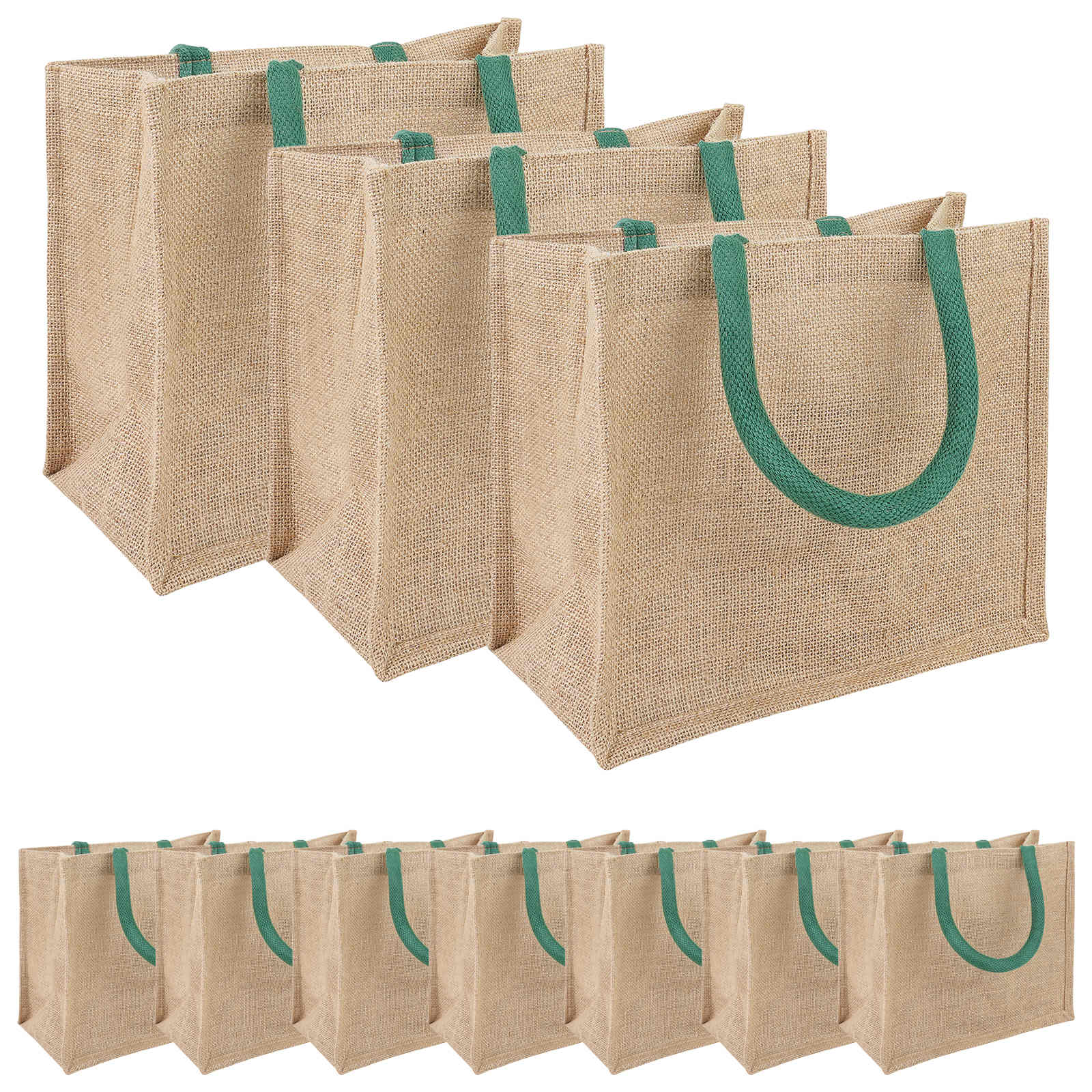 vidaXL Juutti käsilaukut 10 Luonnollinen ja vihreä 26 x 22 x 14 cm