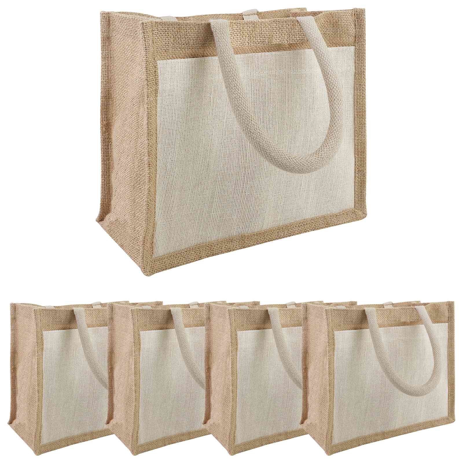 Jutene torbe z žepom 5 Naravna in bela 26 x 22 x 14 cm
