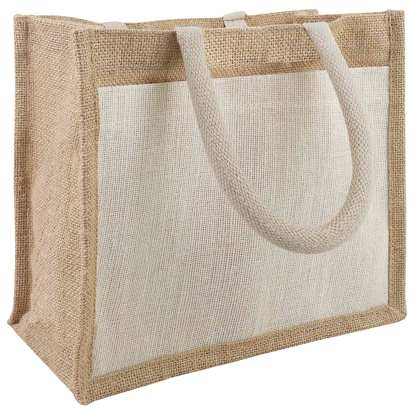 Jutene torbe z žepom 5 Naravna in bela 26 x 22 x 14 cm - slika 2
