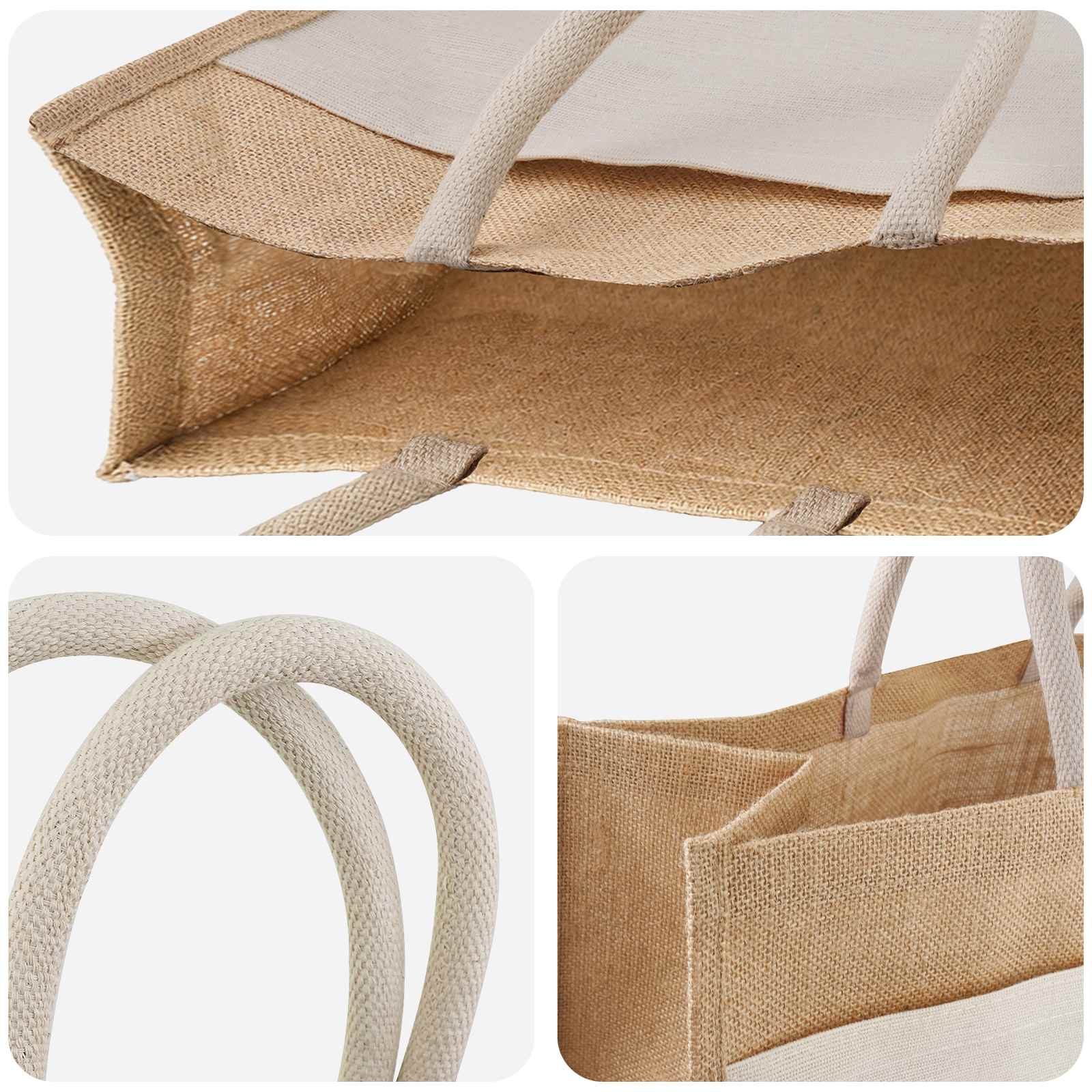 Jutene torbe z žepom 5 Naravna in bela 42 x 33 x 19 cm - slika 3