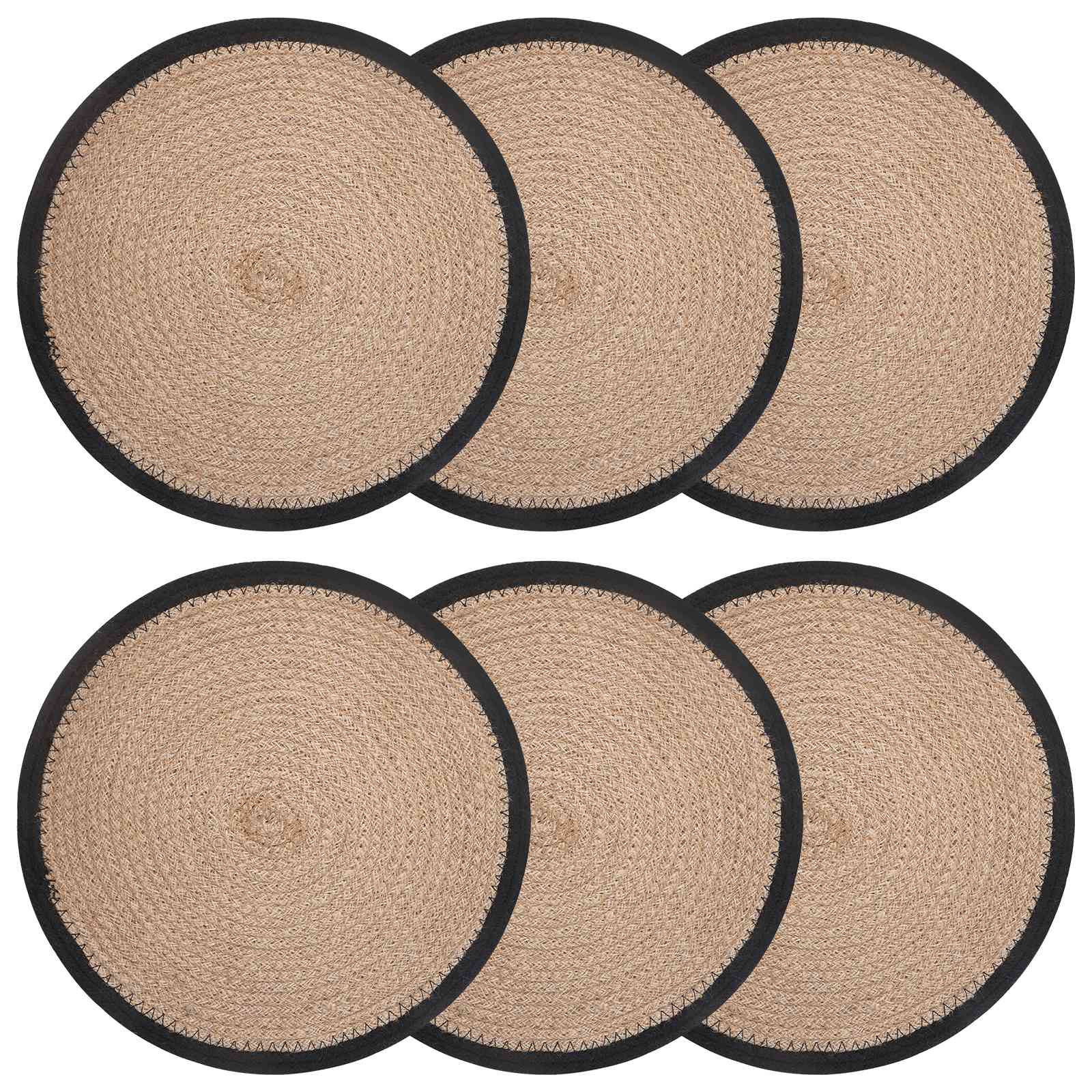 vidaXL Placemeti din iută 6 pcs Natural și Negru Ø 30 cm