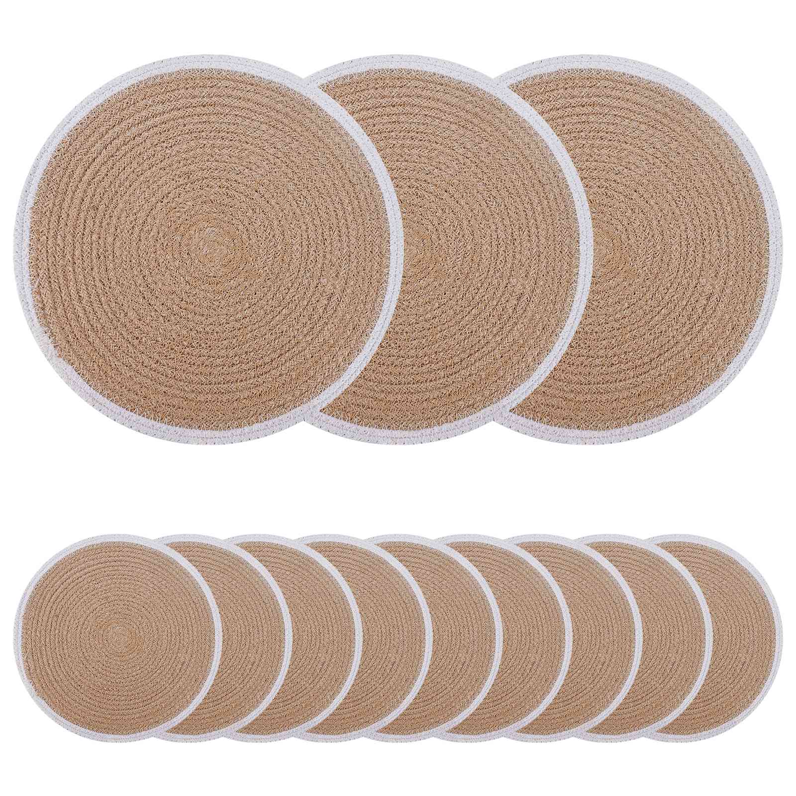 vidaXL Placemeti din iută 12 pcs Natural și Alb Ø 30 cm