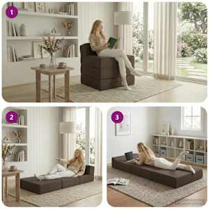 Skládací pohovka postel Taupe 200 x 70 x 15 cm Textil - obrázek 9