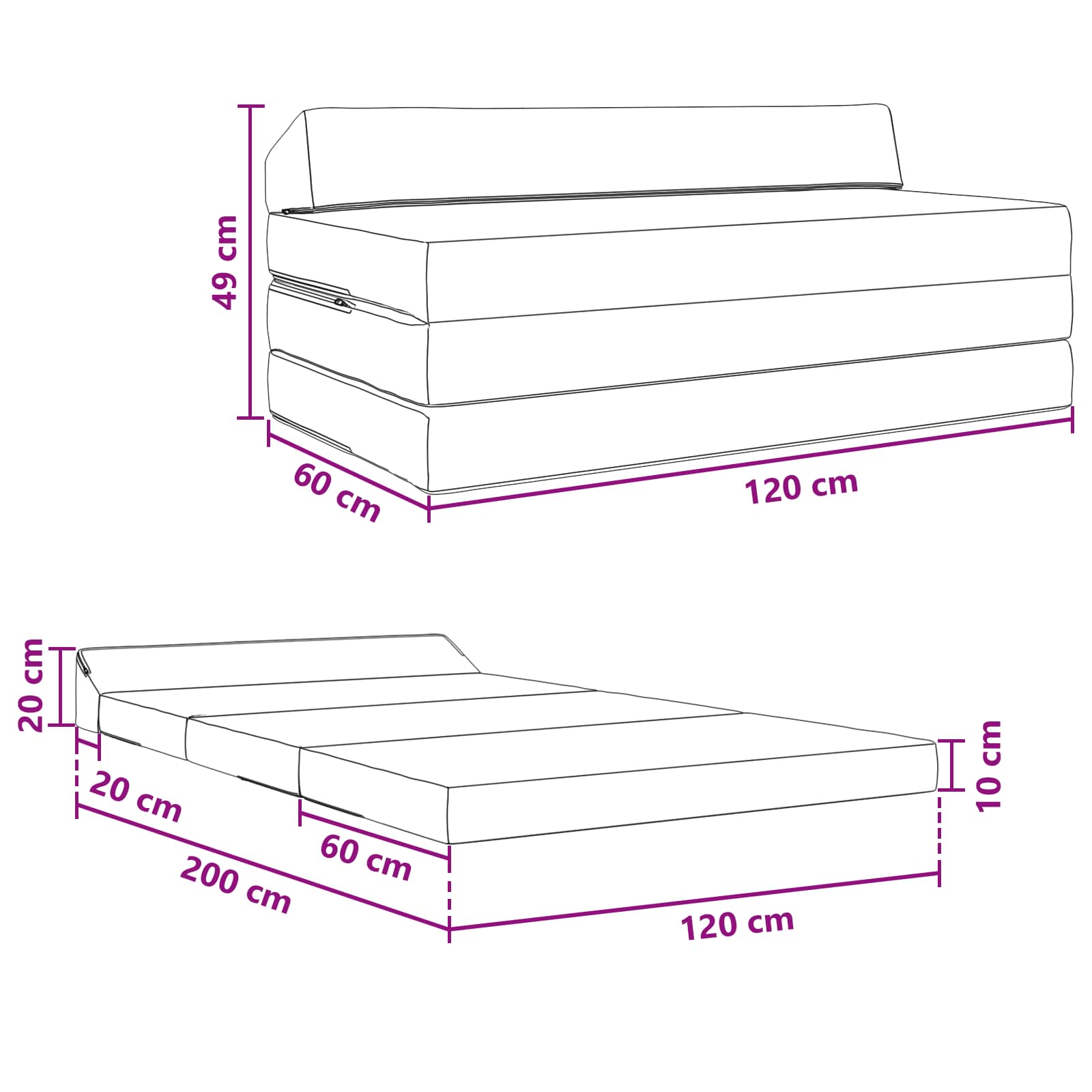 Skládací pohovka postel Tmavě šedá 120 x 60 x 49 cm Textil - obrázek 10
