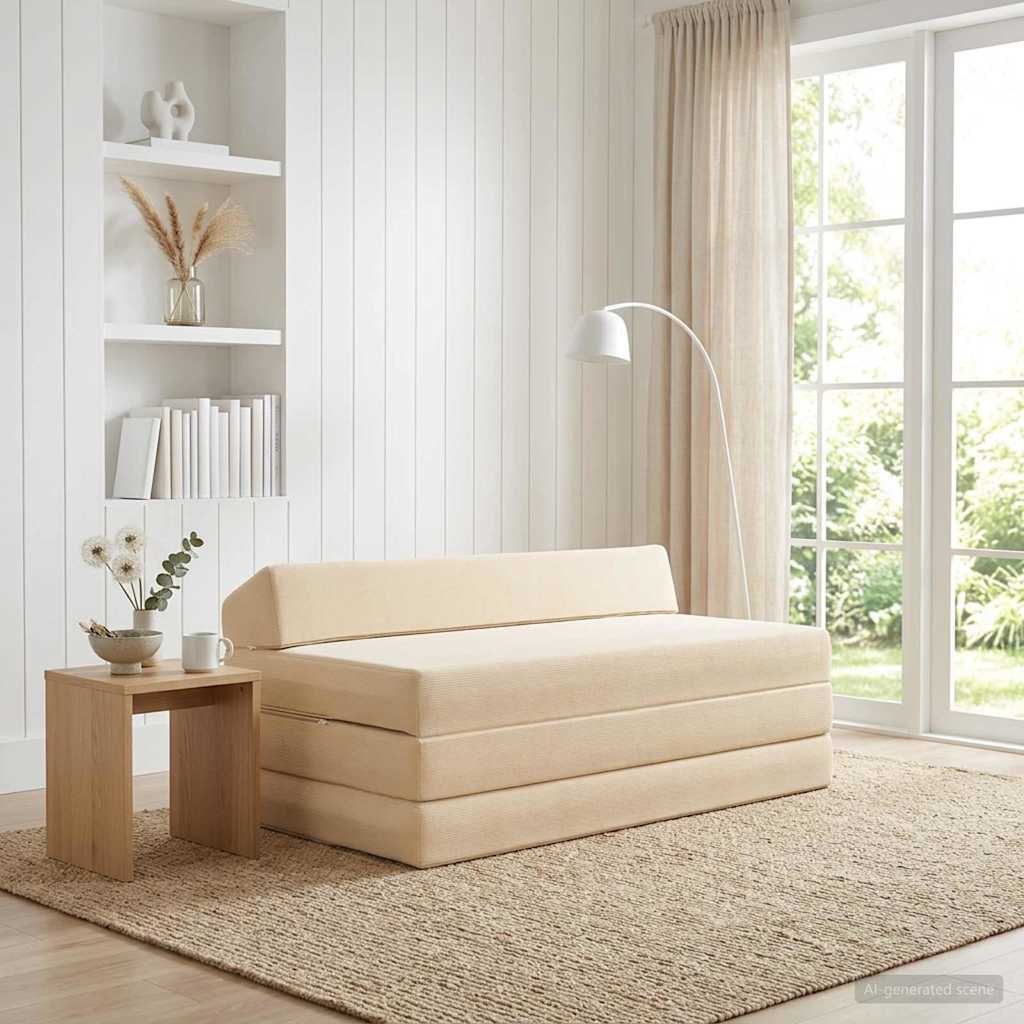 Skládací pohovka postel Krémová 120 x 60 x 49 cm Textil