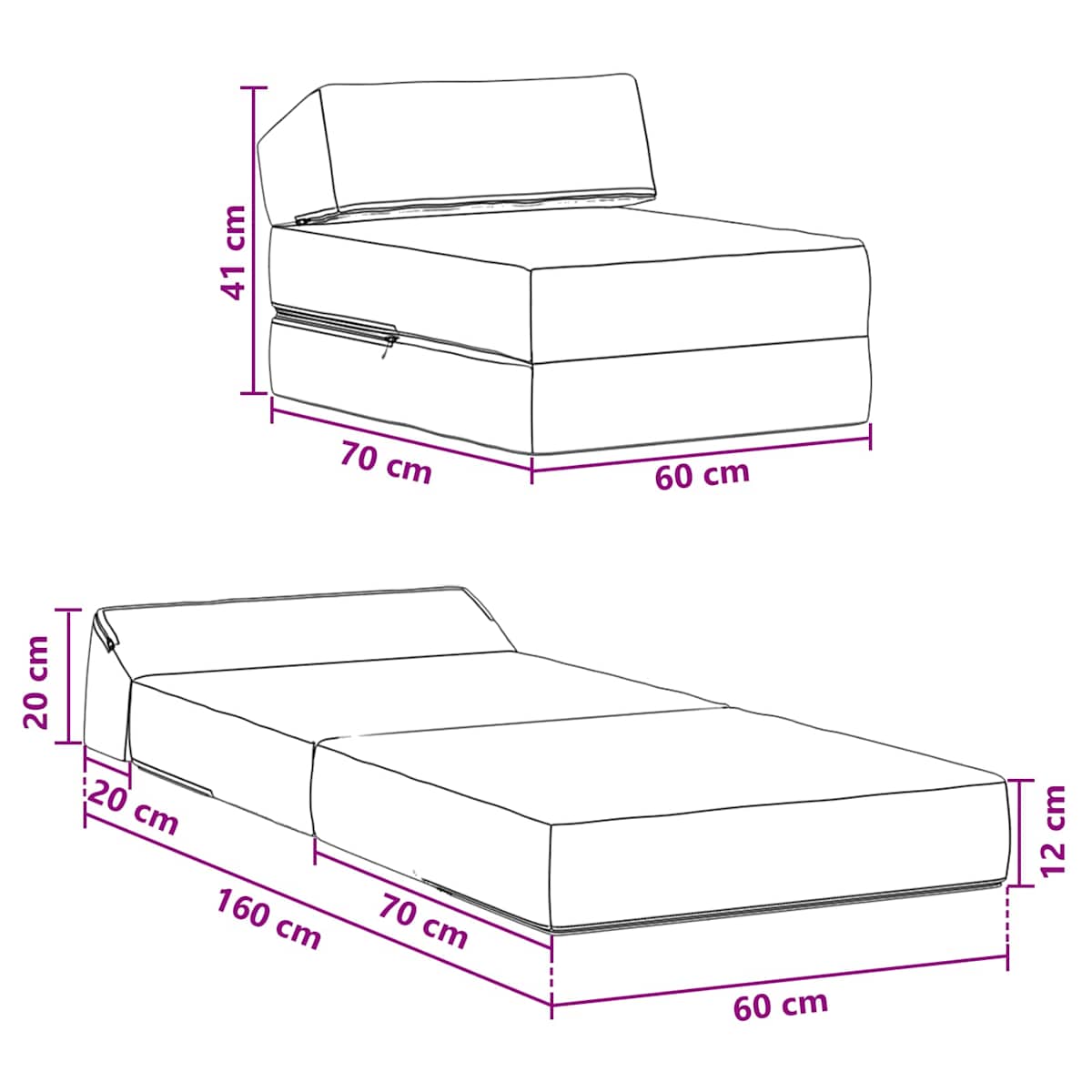 Samlebar Sofa Seng 60 x 70 x 41 cm - Billede 11