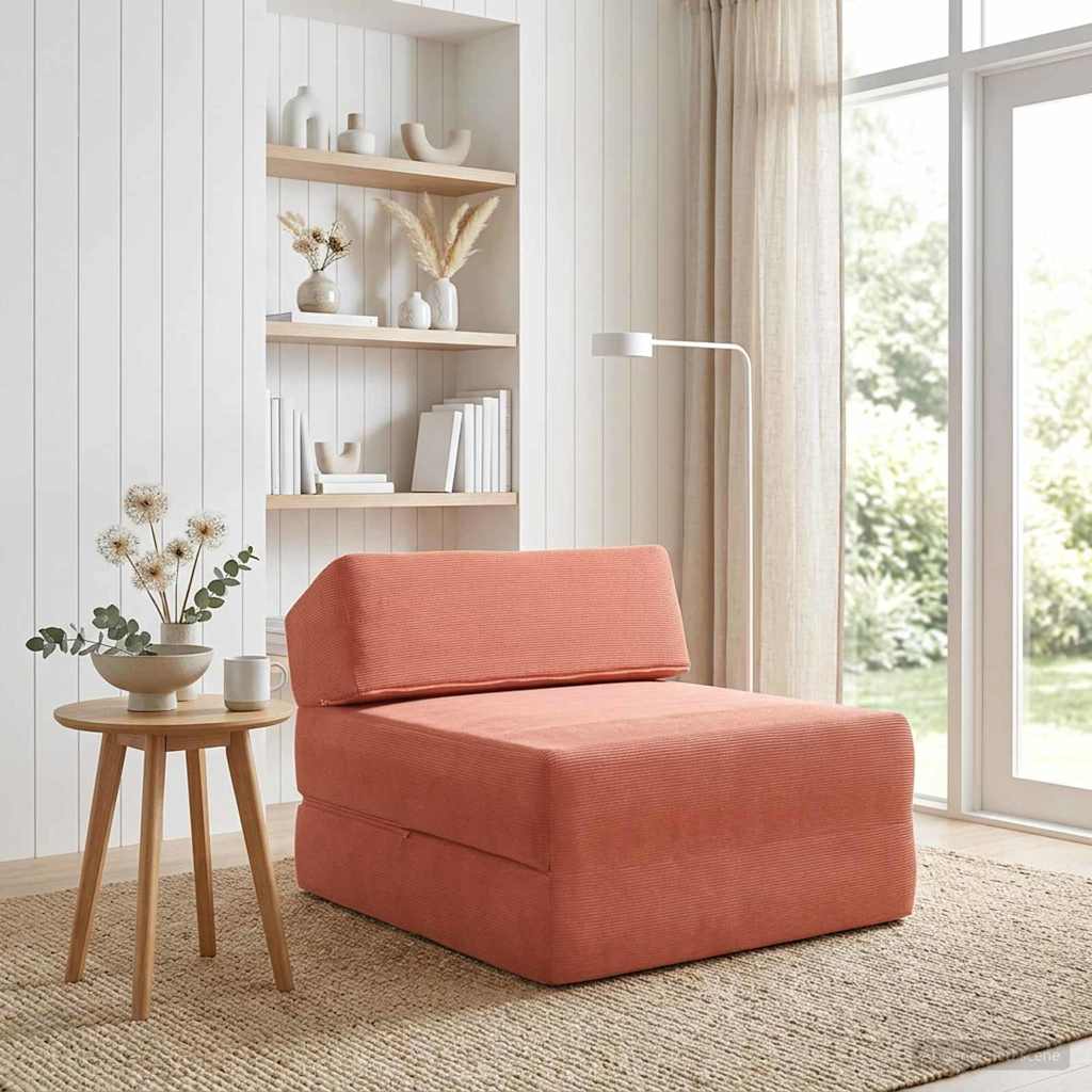 Skládací pohovka postel Červená oranžová 60 x 70 x 41 cm Textil