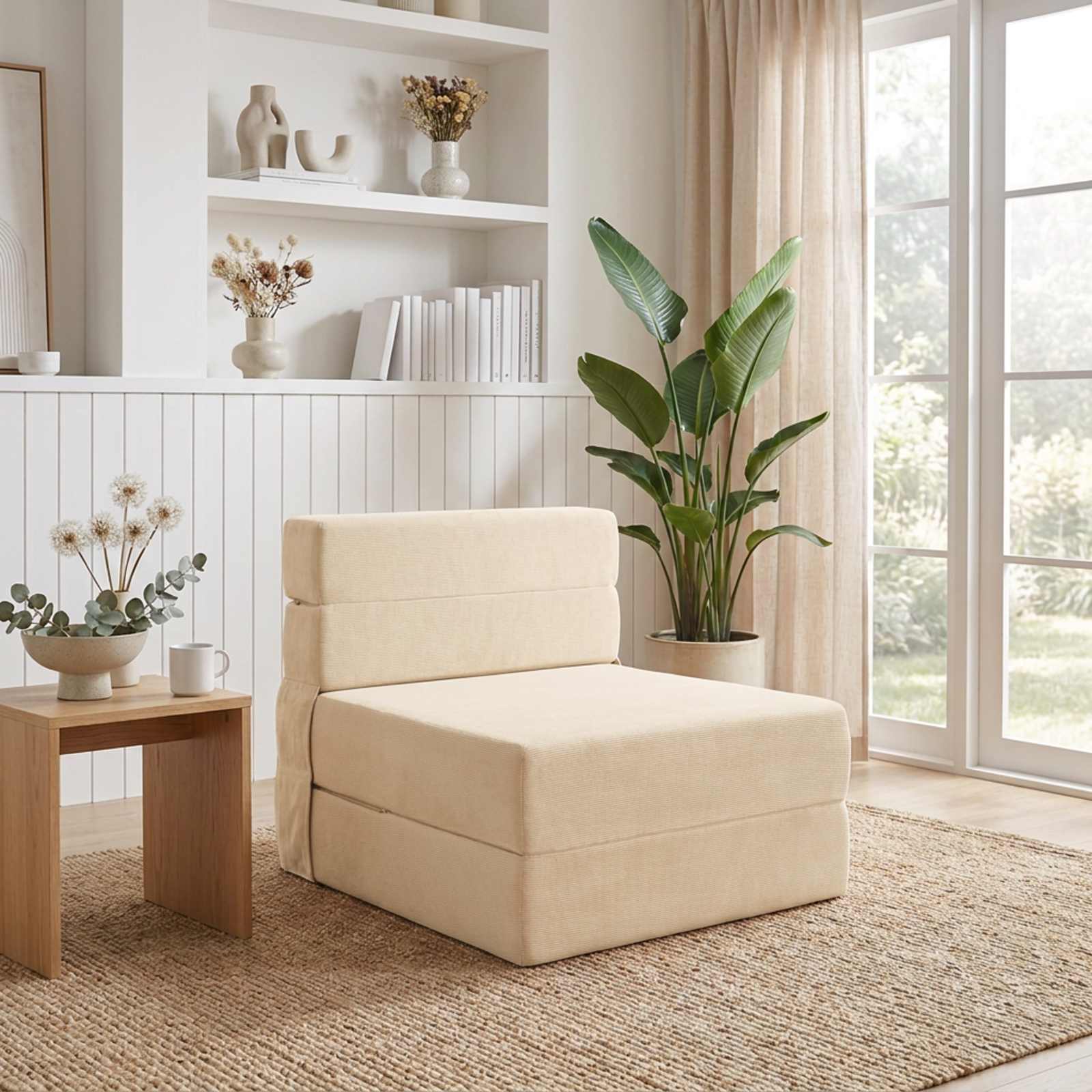 Κρεβάτι Καναπέ Αναδιπλούμενο Κρεμ 70 x 72 x 60 cm Ύφασμα