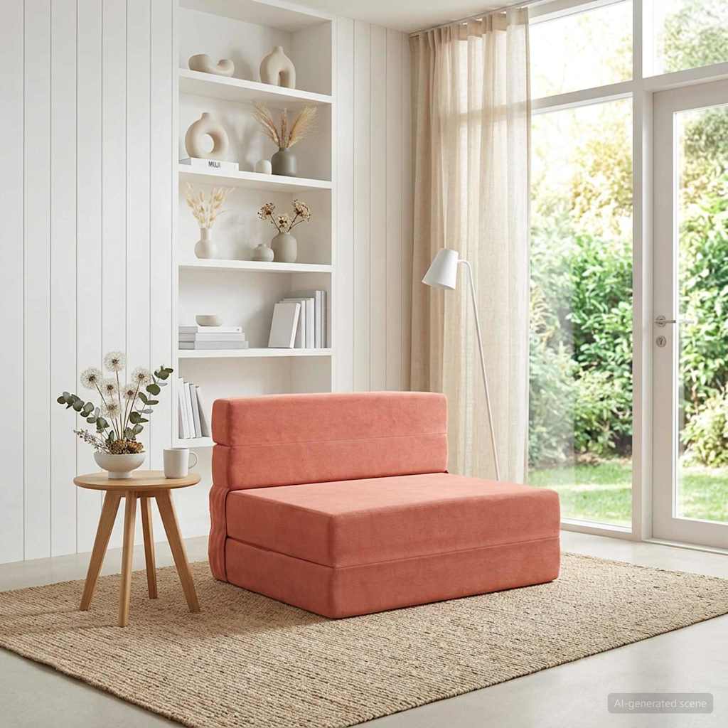 Skládací pohovka postel Červená oranžová 70 x 72 x 60 cm Textil