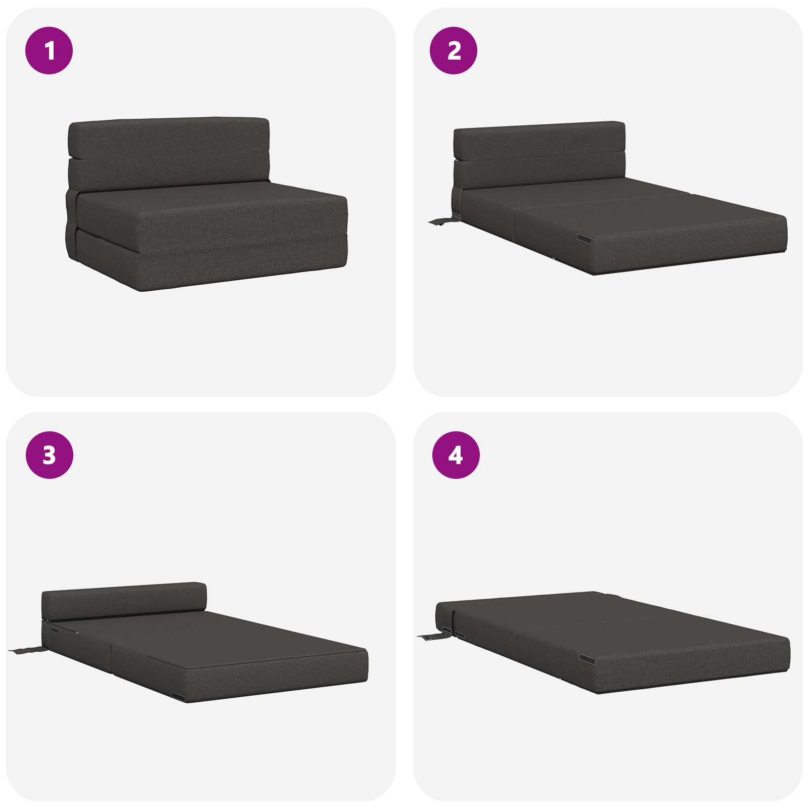 Zložljiva sedežna postelja Temno siva 190 x 70 x 15 cm blago - slika 6