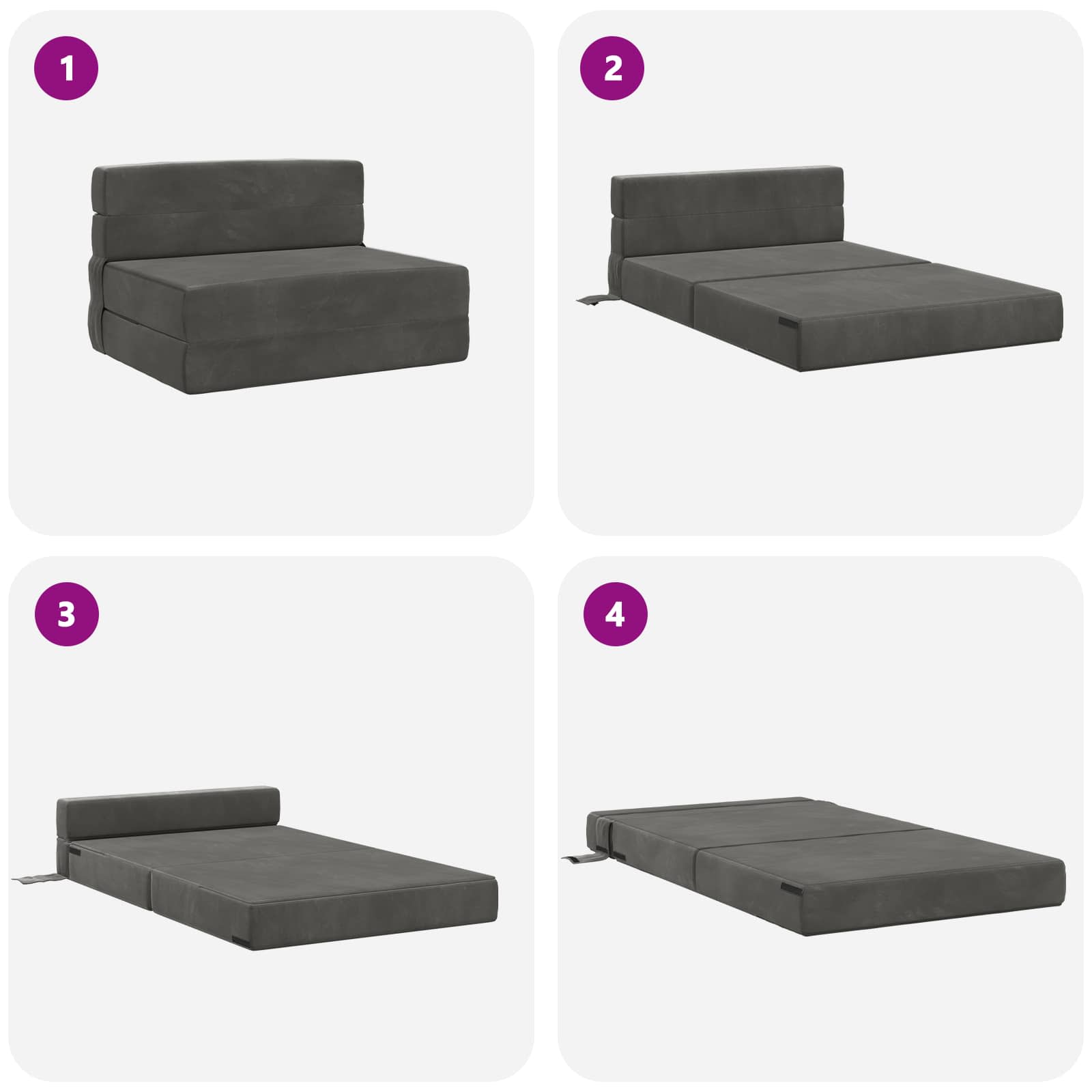 Zložljiva sedežna postelja Temno siva 190 x 70 x 15 cm Žamet - slika 6