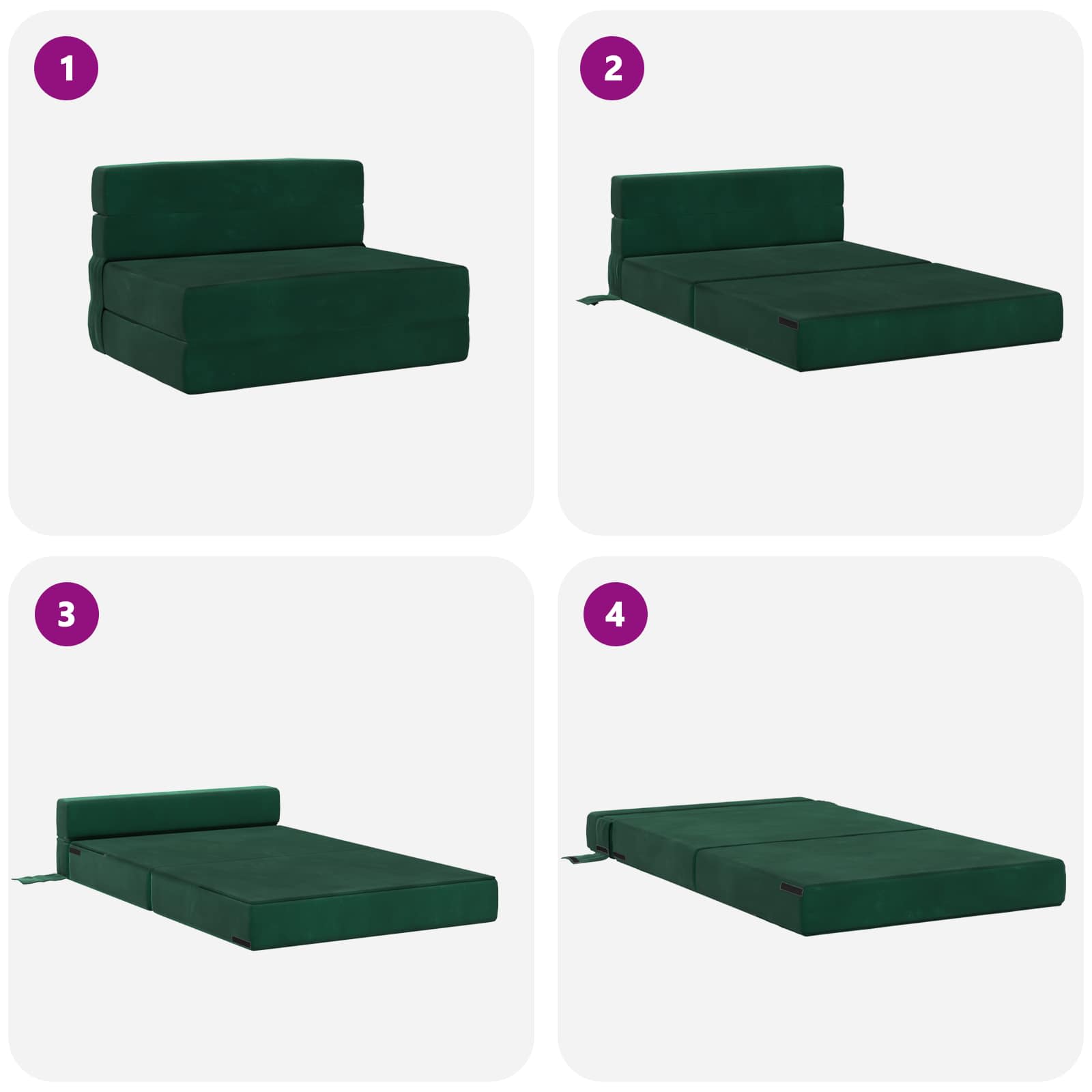 Zložljiva sedežna postelja Temno zelena 190 x 70 x 15 cm Žamet - slika 6