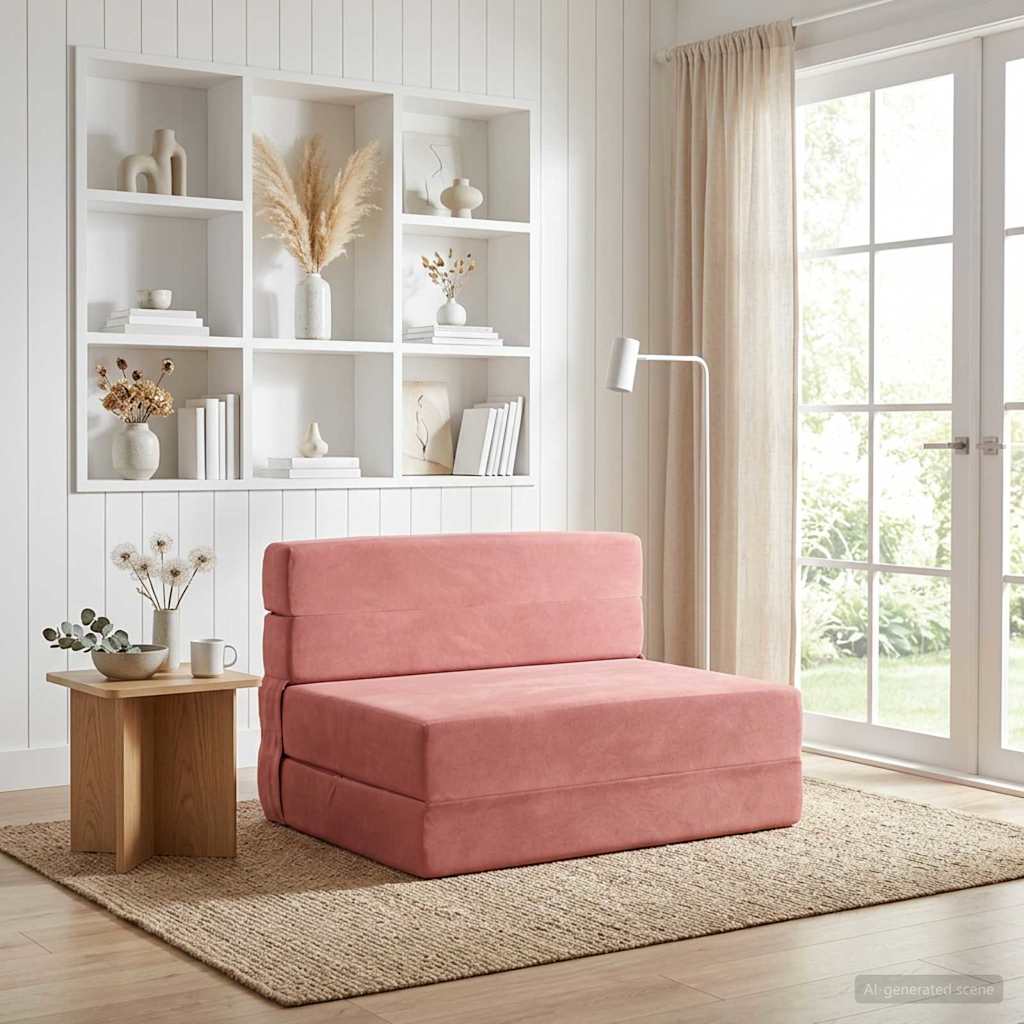 Skládací pohovka postel Růžová 100 x 80 x 60 cm Textil