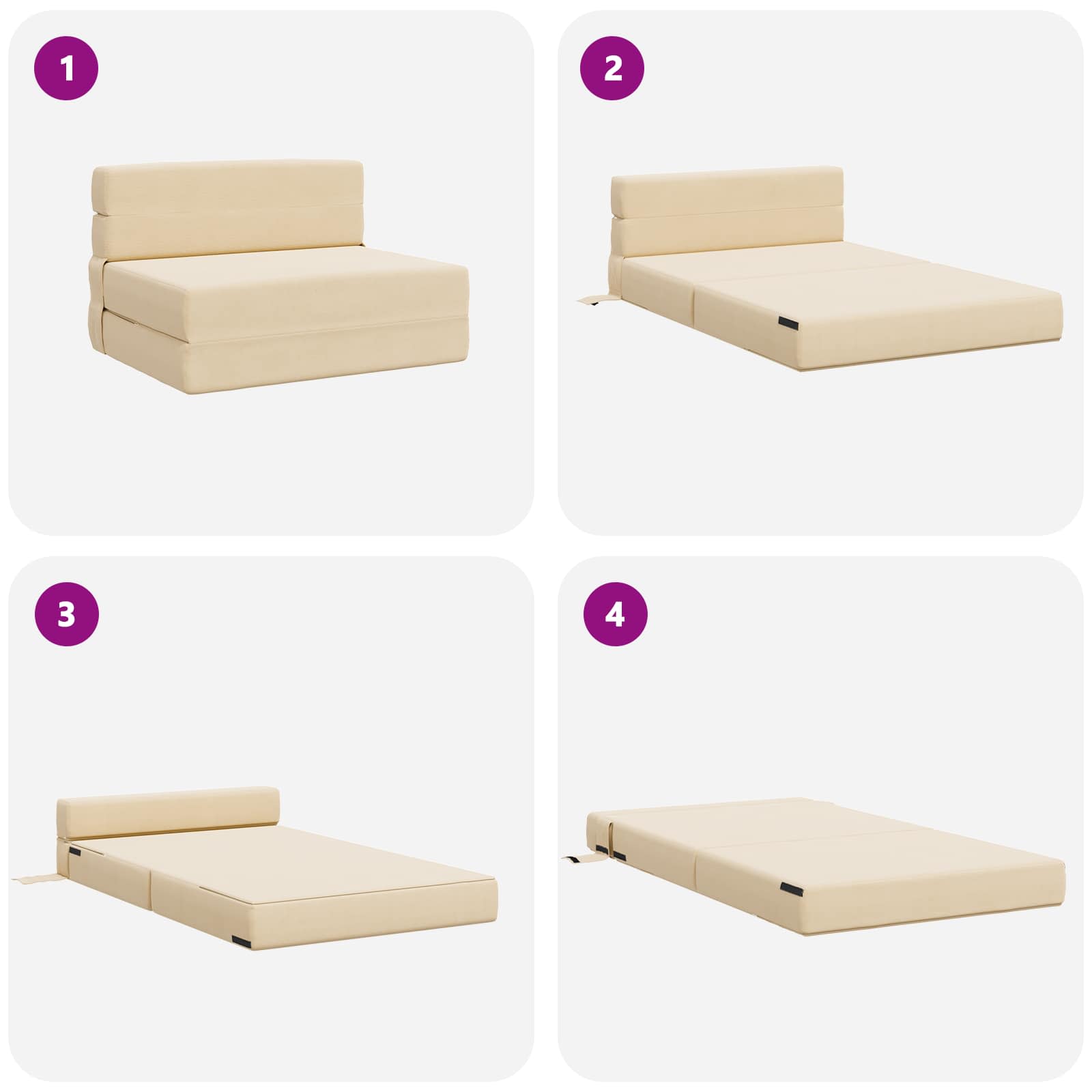 Zložljiva sedežna postelja krema 190 x 70 x 15 cm - slika 6