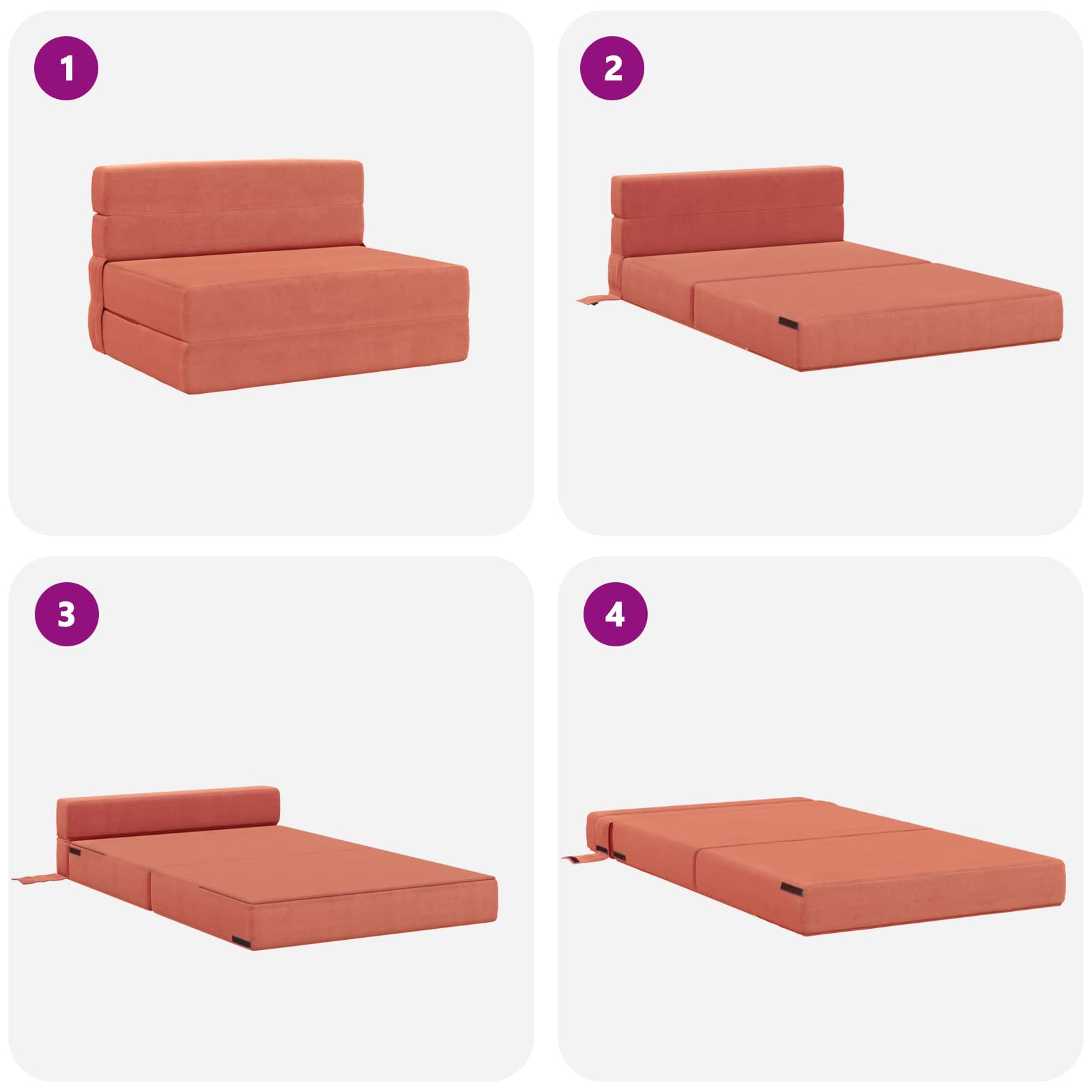 Zložljiva sedežna postelja Rdeče oranžna 190 x 70 x 15 cm - slika 6