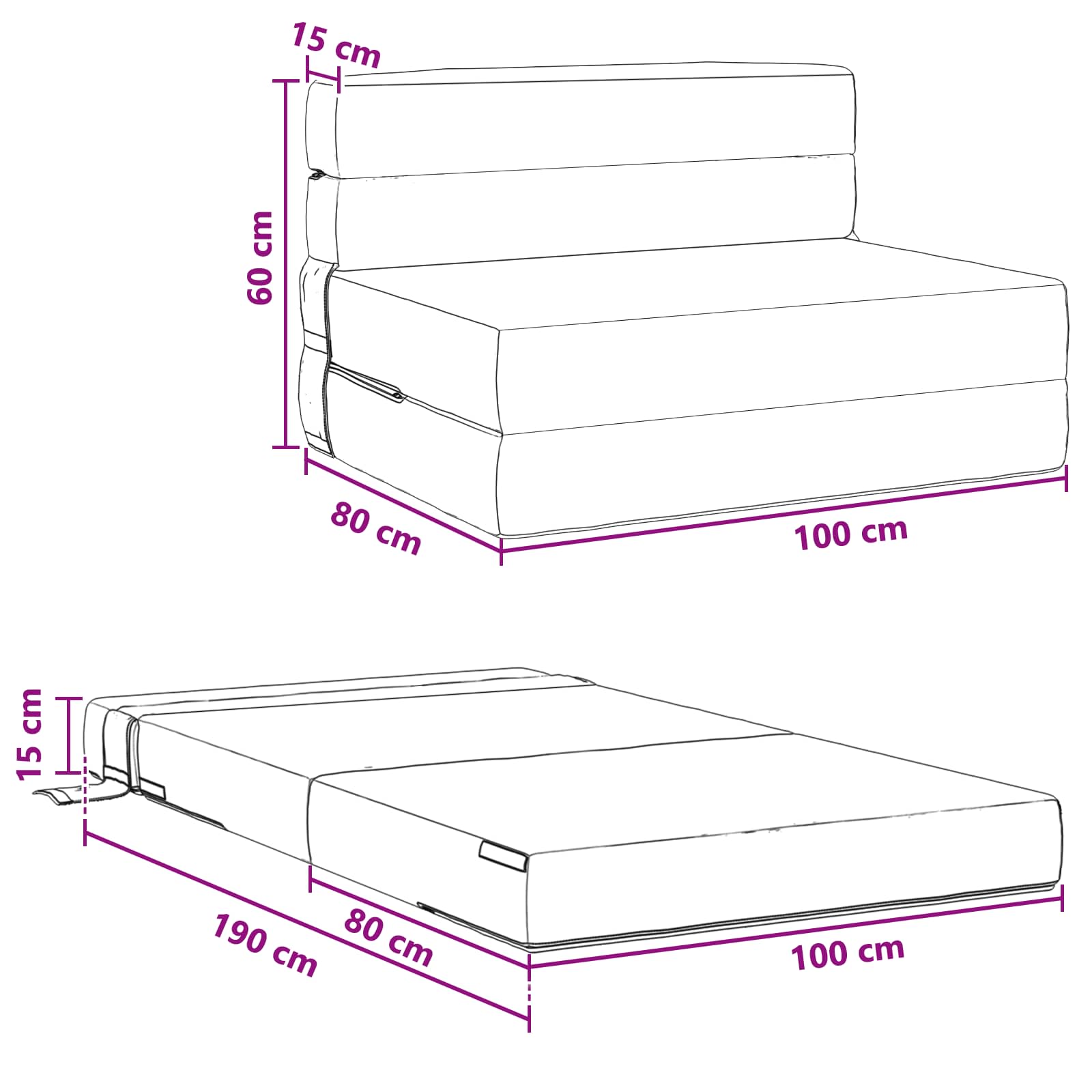 Zložljiva sedežna postelja Temno siva 190 x 100 x 15 cm Žamet - slika 8