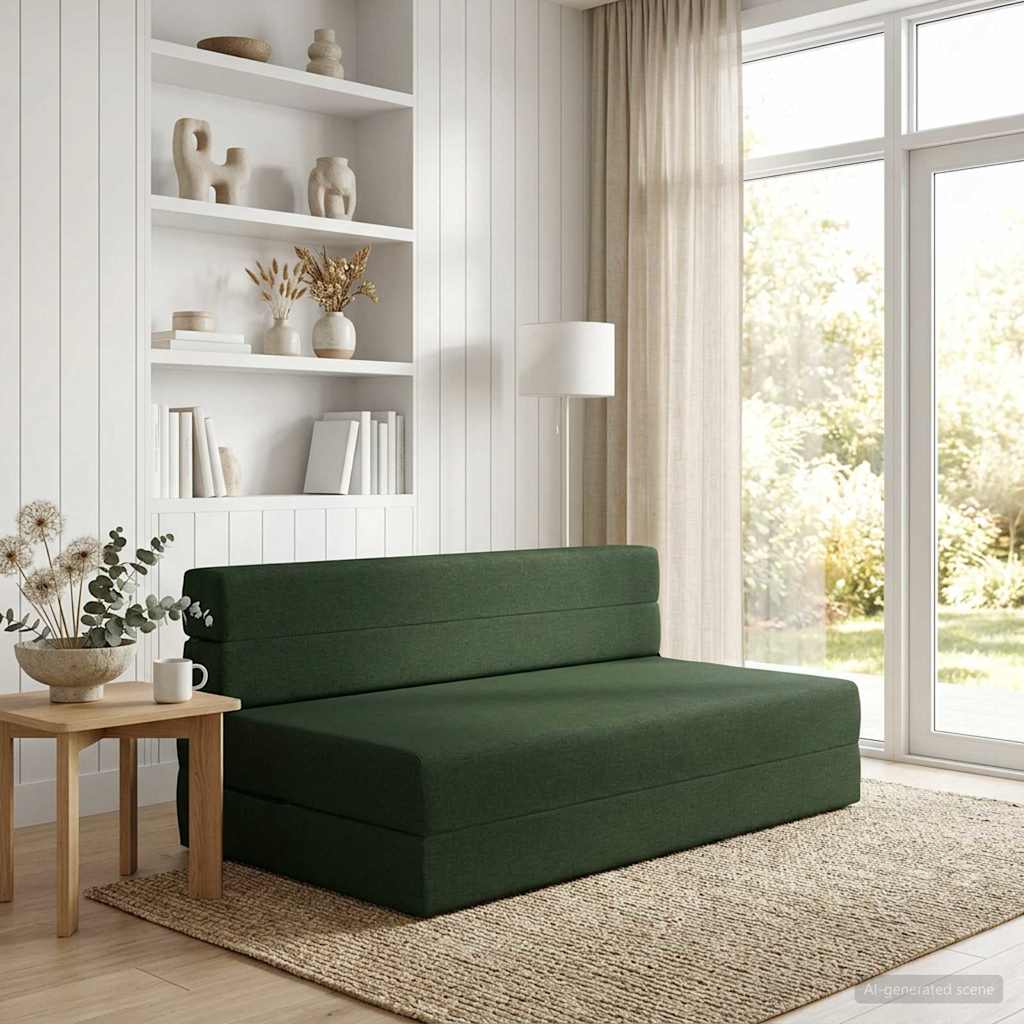 Skládací pohovka postel Tmavě zelená 152 x 86,5 x 60 cm Textil