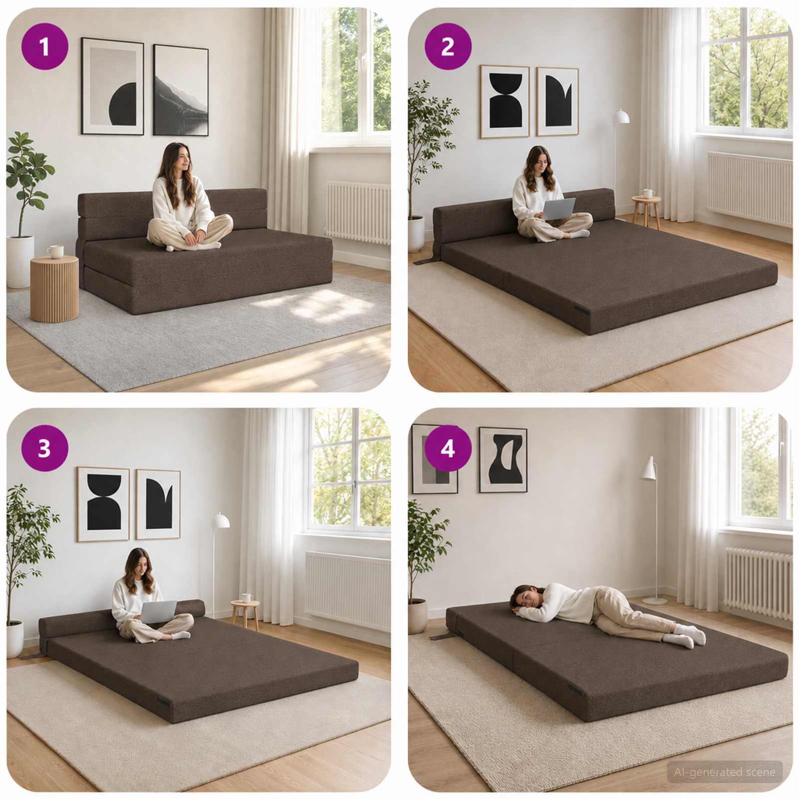 Zložljiv kavč postelja Taupe 152 x 86,5 x 60 cm Blago - slika 7