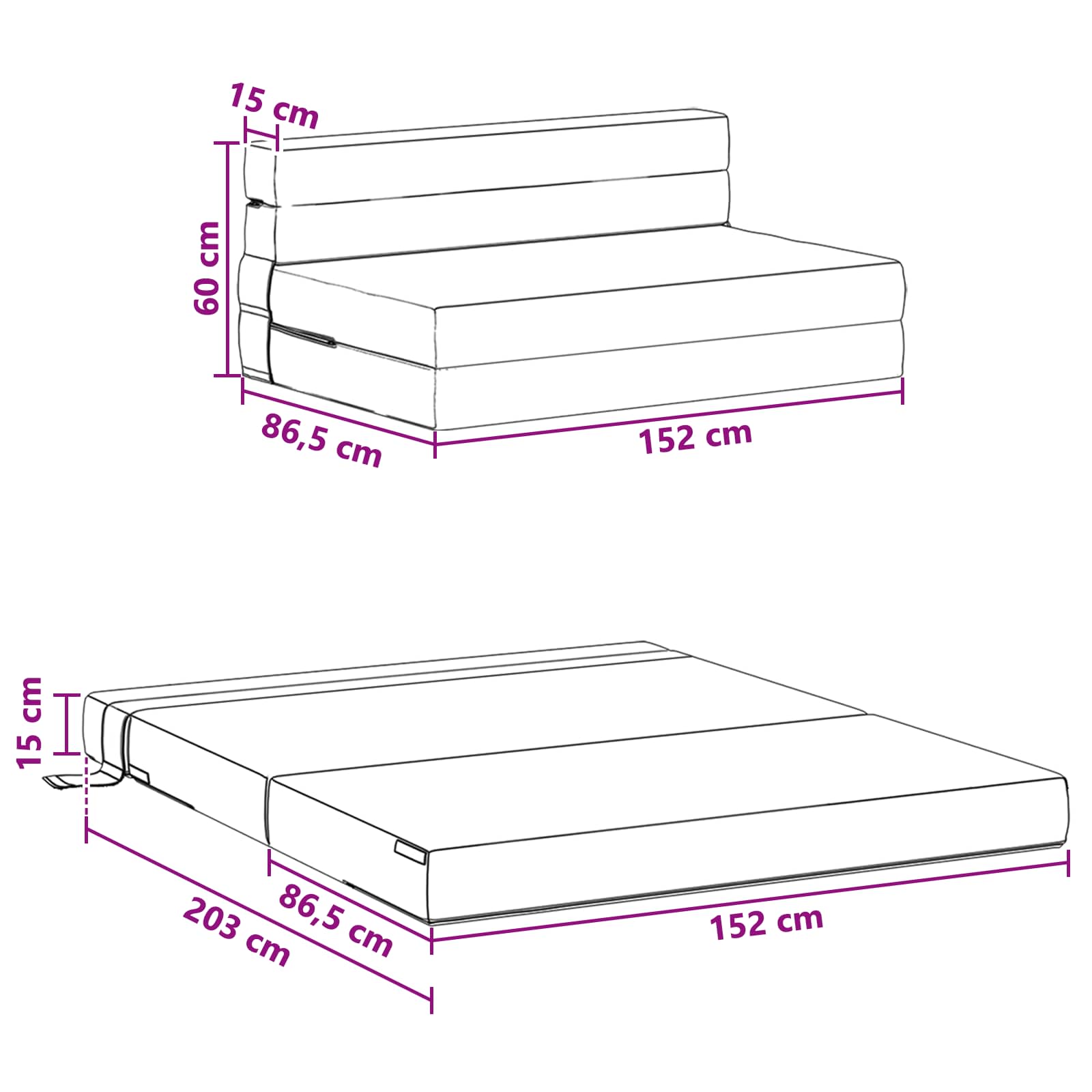Zložljiva sedežna postelja Modra 203 x 152 x 15 cm blago - slika 8