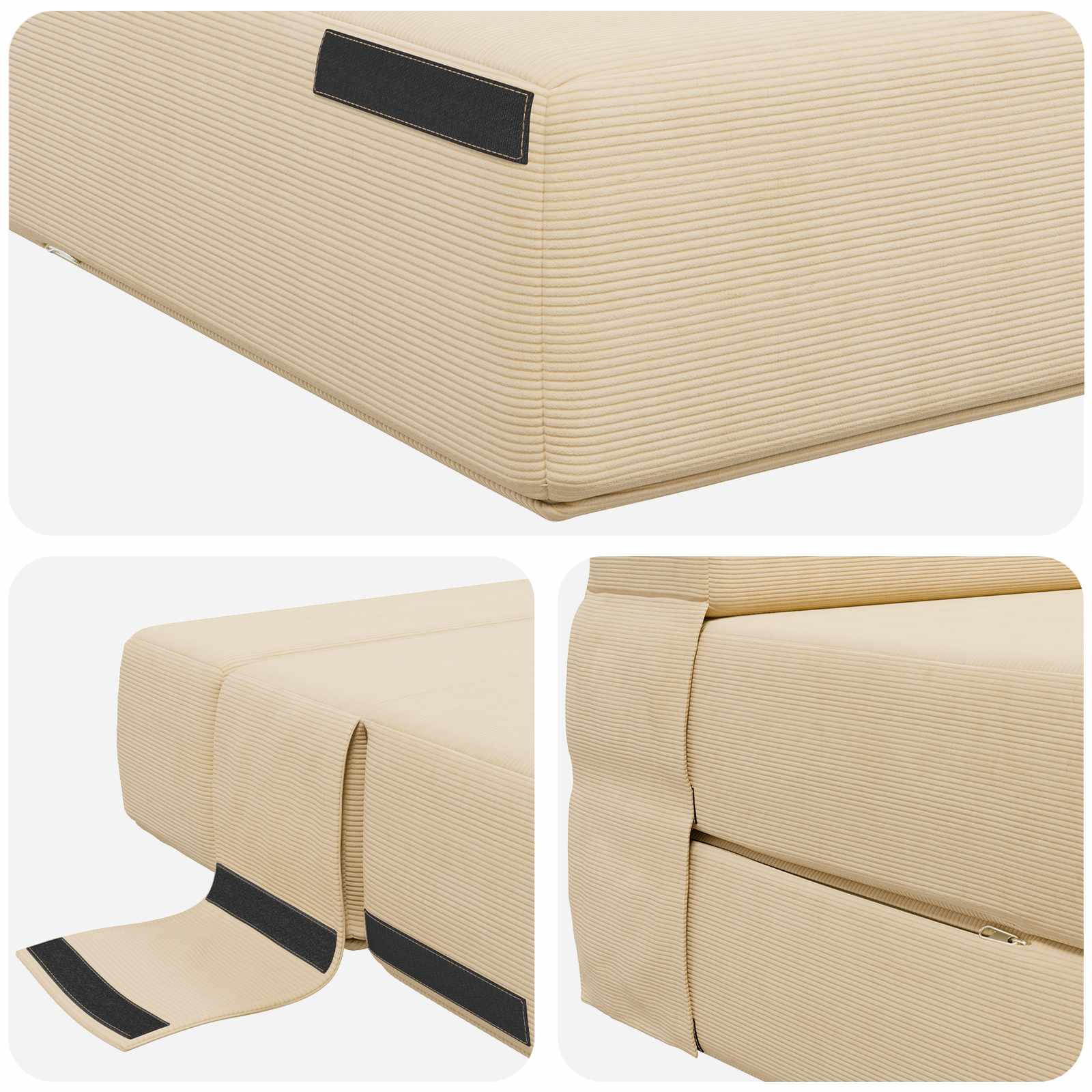 Zložljiva sedežna postelja krema 203 x 152 x 15 cm - slika 5