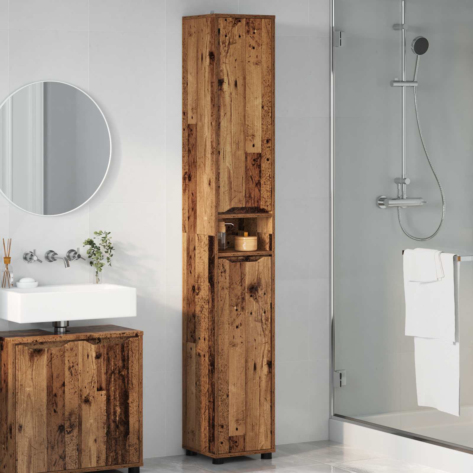 vidaXL Badezimmerschrank Altholz 30,5 x 30 x 195 cm Holzwerkstoff – Bild 4
