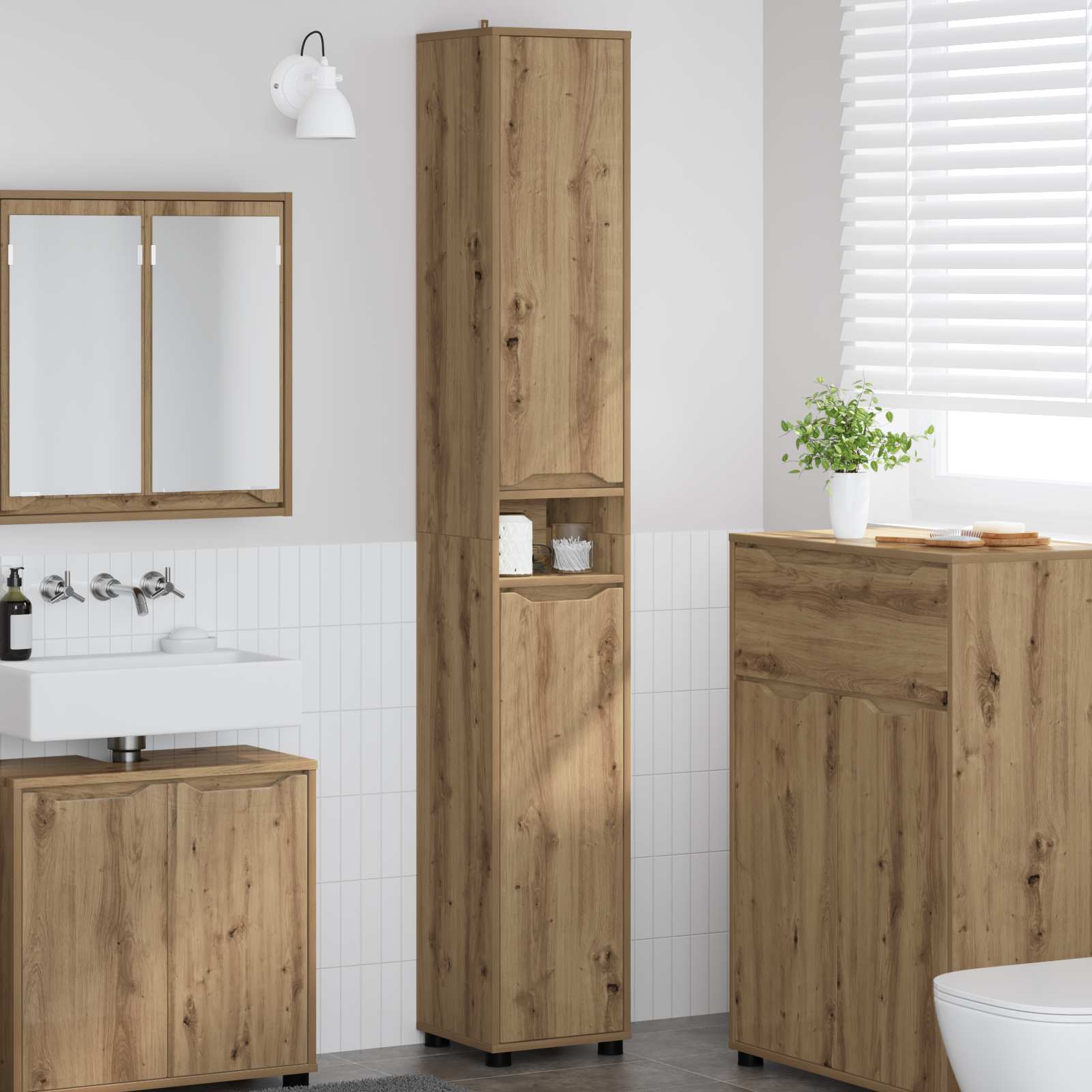 vidaXL Badrumsskåp Artisan Ek 30,5 x 30 x 195 cm Konstruerat trä