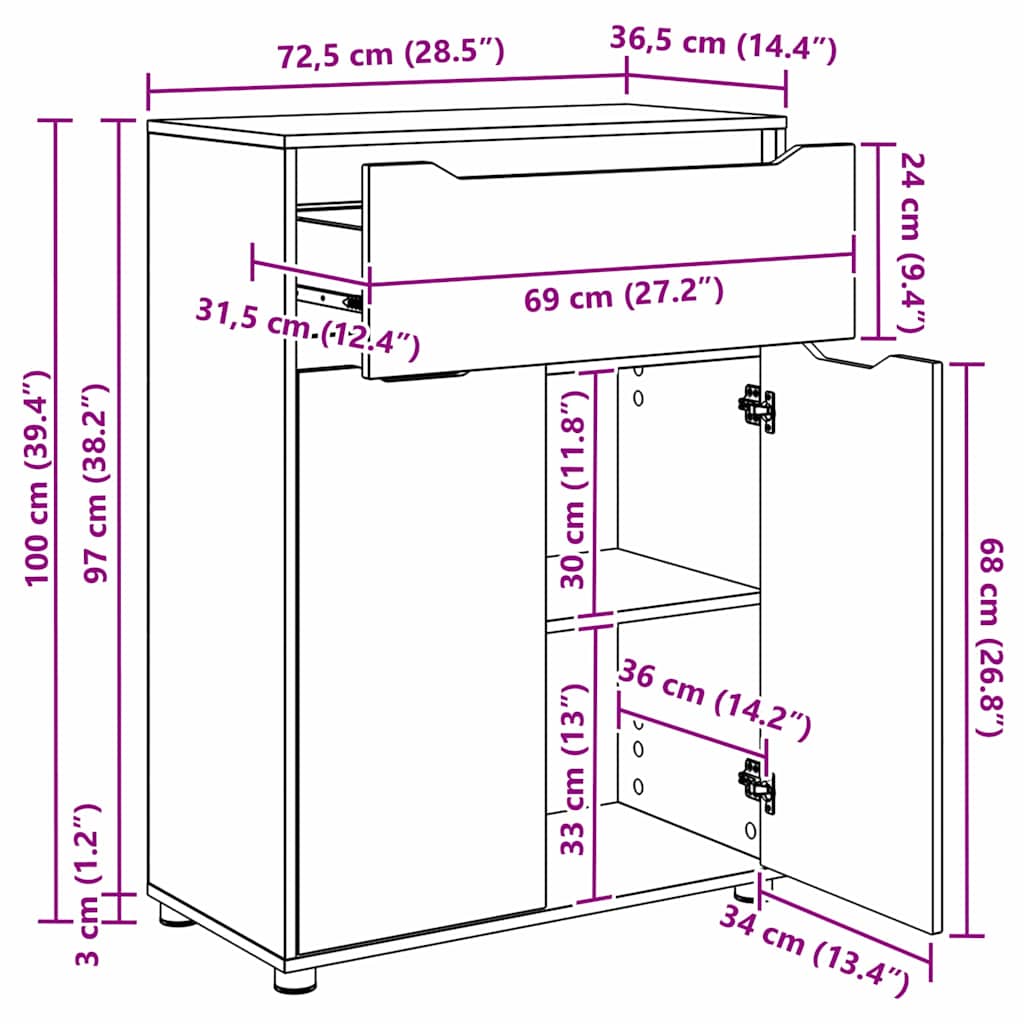 Koupelnová skříň Vysoce lesklá bílá 72,5 x 36,5 x 100 cm - obrázek 14