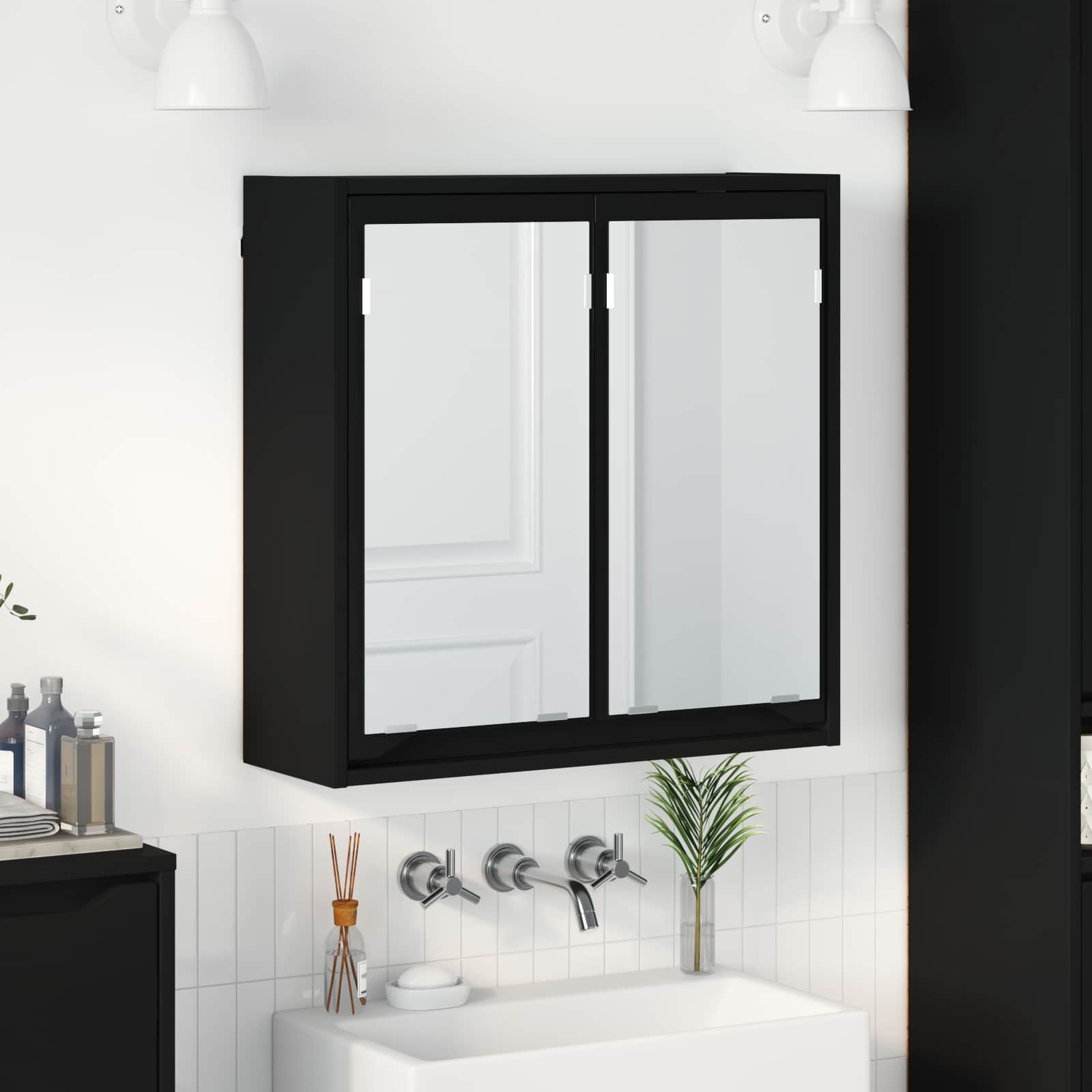 Καθρέφτης Ντουλάπα Μπάνιου με ράφι Μαύρο 60 x 20 x 60 cm V-888778
