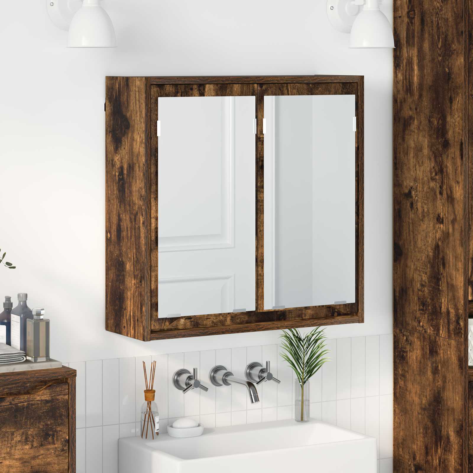 vidaXL Badrumsspegelskåp Rökt ek 60 x 20 x 60 cm Konstruerat trä