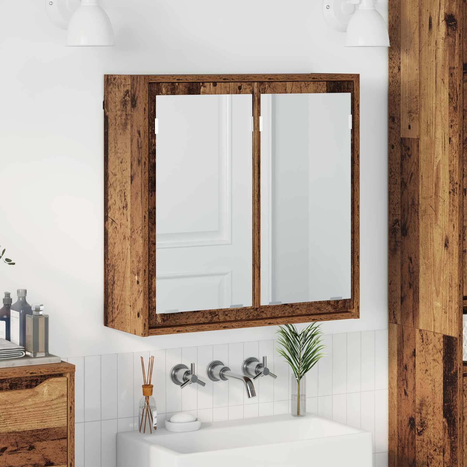 vidaXL Badrumsspegelskåp Gammalt trä 60 x 20 x 60 cm Konstruerat trä