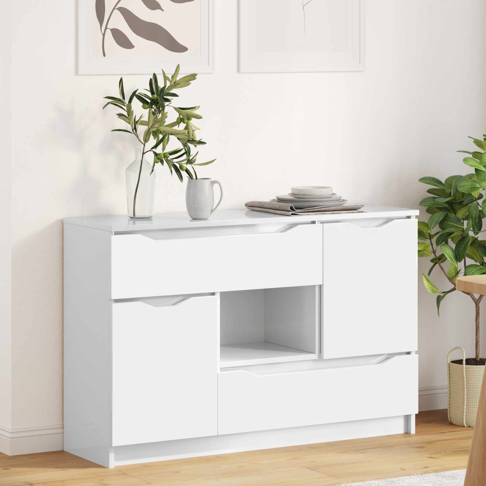 vidaXL Sivupöytä Korkean kiillon valkoinen 100 x 30 x 65,6