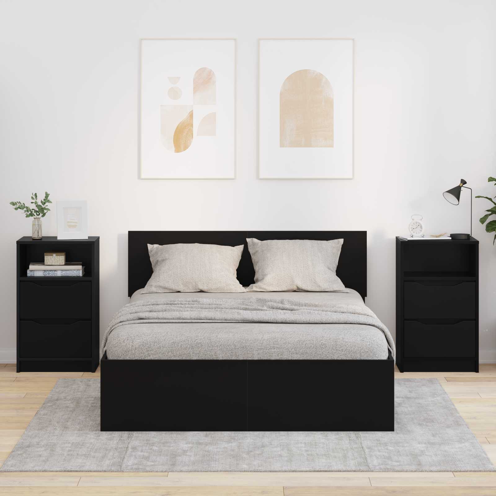 Κομοδίνα 2 pcs Μαύρο 40 x 30 x 467 εκ Επεξεργασμένο ξύλο
