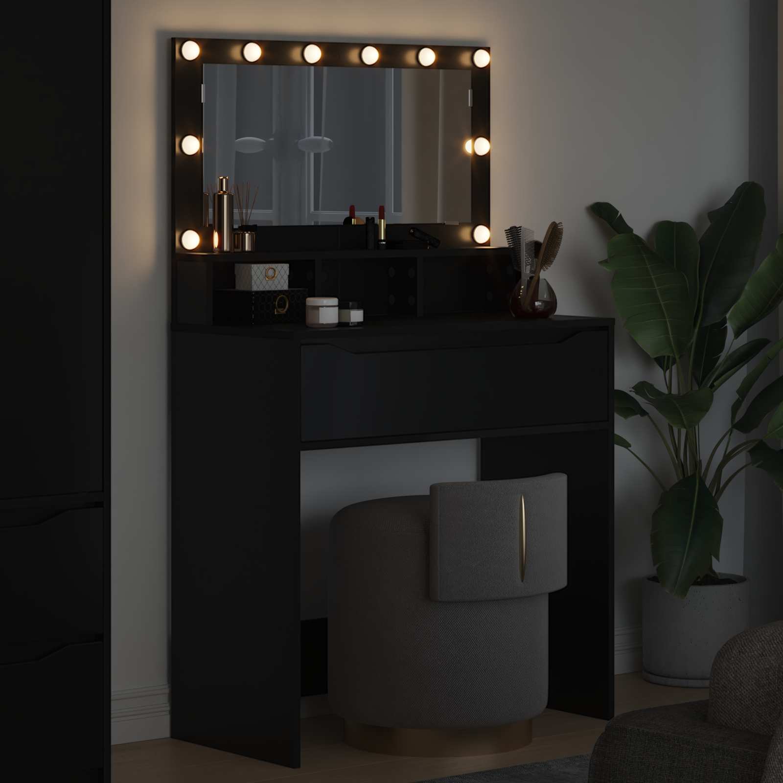 Schlafzimmer-Frisiertische Schwarz 80 x 39,6 x 135 cm – Ansicht 4