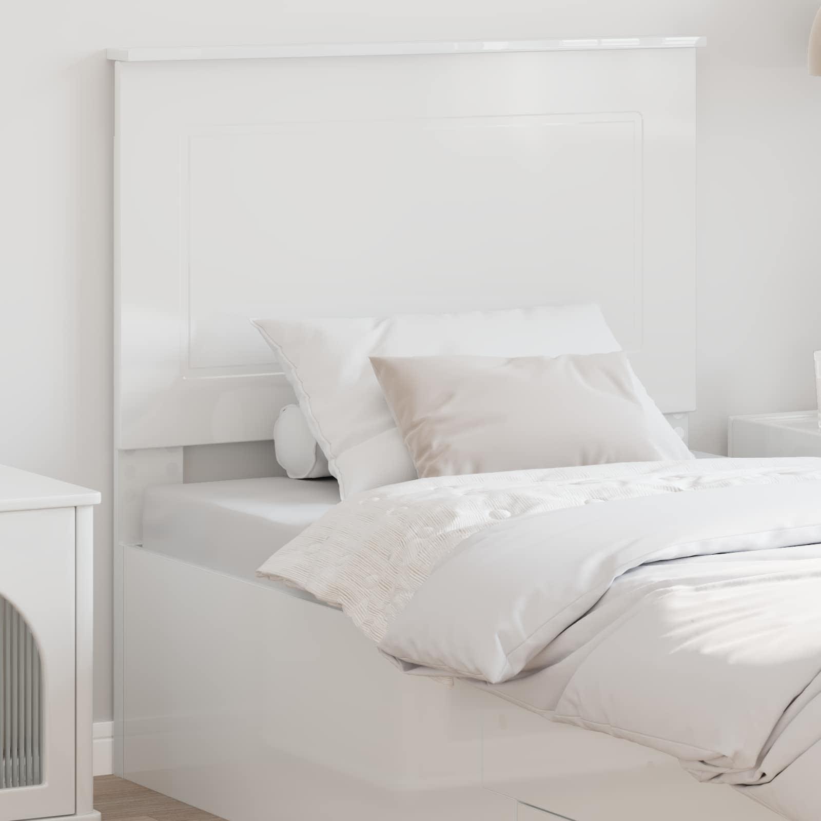 vidaXL Tăblie cap cu headboard Alb lucios 100 cm Lemn compozit