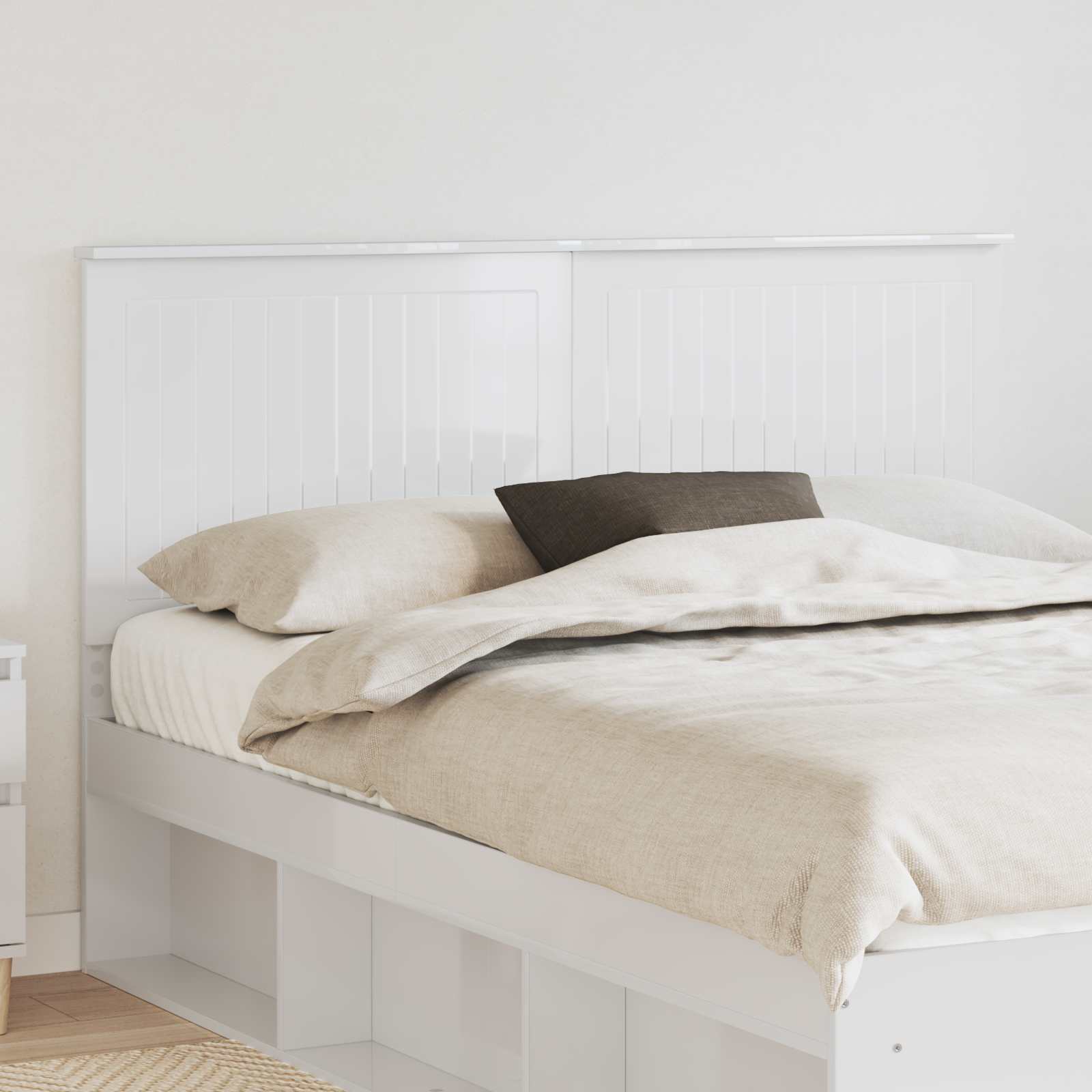 vidaXL Tăblie cap cu headboard Alb Lucios 150 cm Lemn compozit
