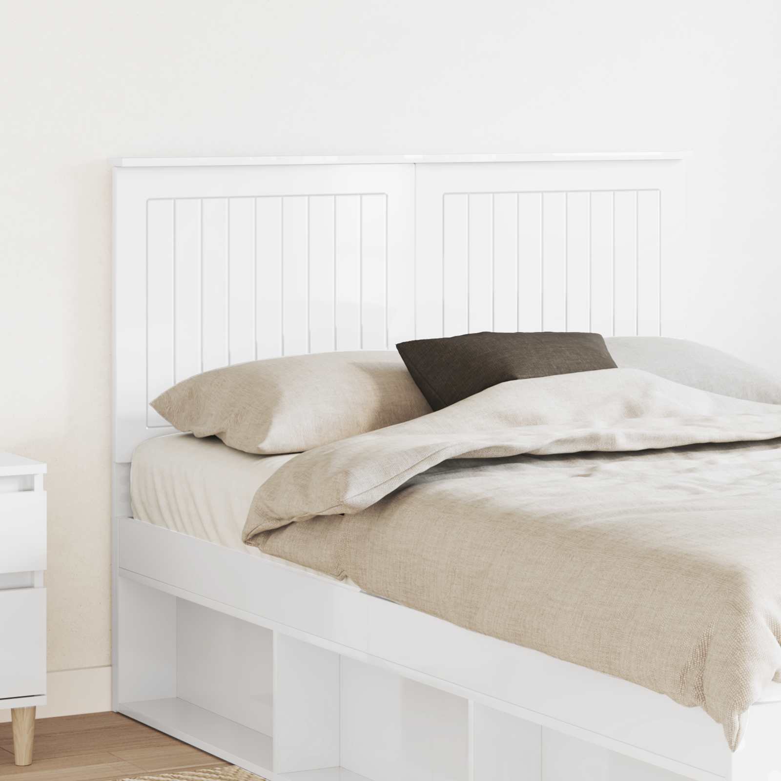 vidaXL Tăblie cap cu headboard Alb Lucios 135 cm Lemn compozit