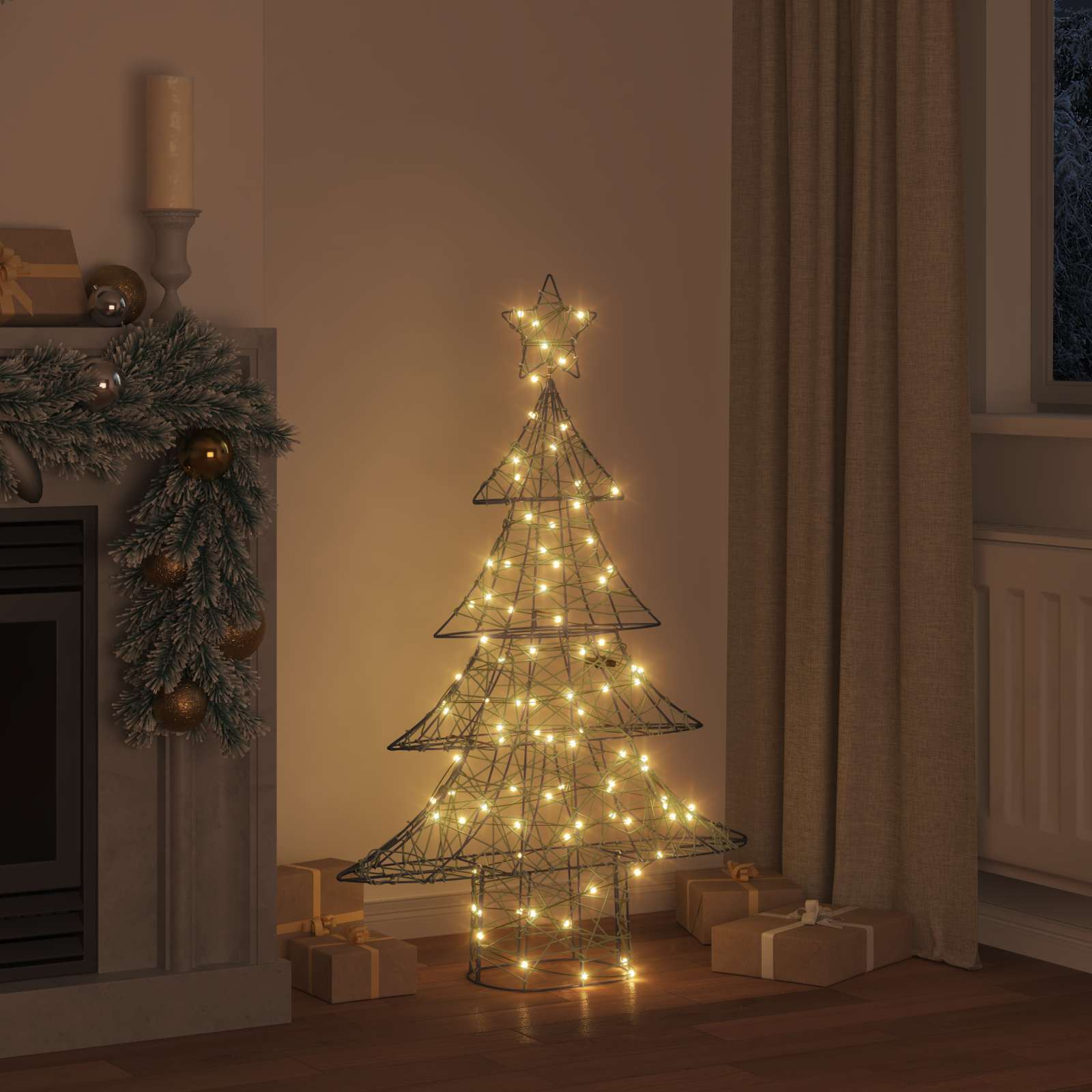 Sapin de Noël avec 120 LED Blanc chaud 120 cm Rotin – Image 3
