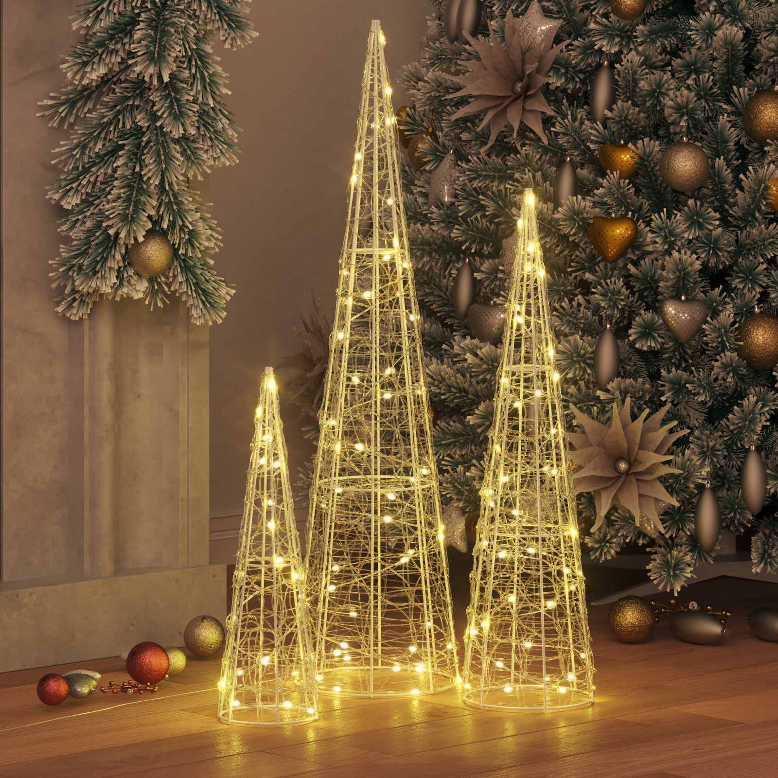 Thumbnail - vidaXL Weihnachtsbaum mit 90 LEDs 3 pcs Warmweiß 20 x 20 x 80 cm Acryl