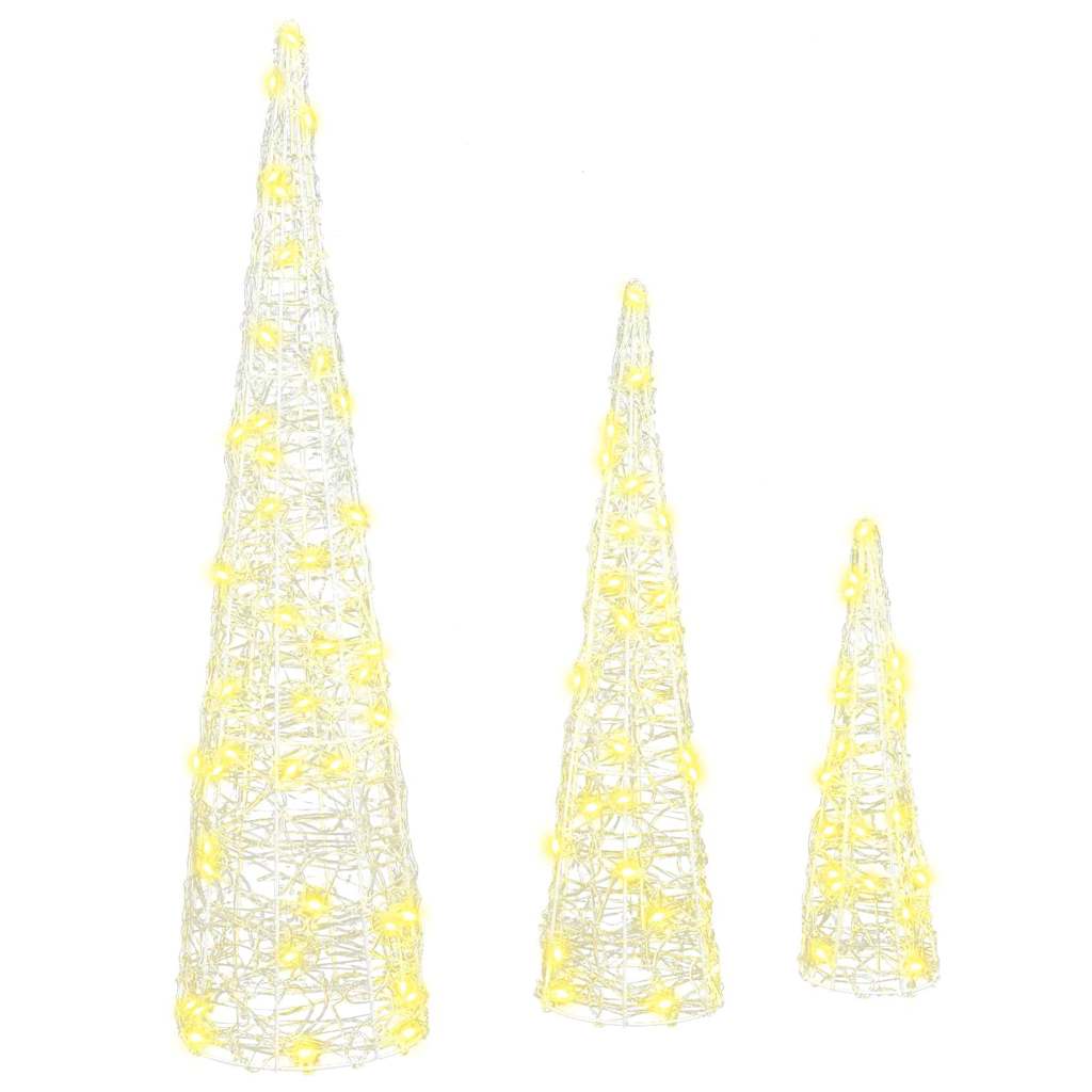 vidaXL Brad de Crăciun cu 90 LED 3 pcs Alb cald 20 x 20 x 80 cm Acril