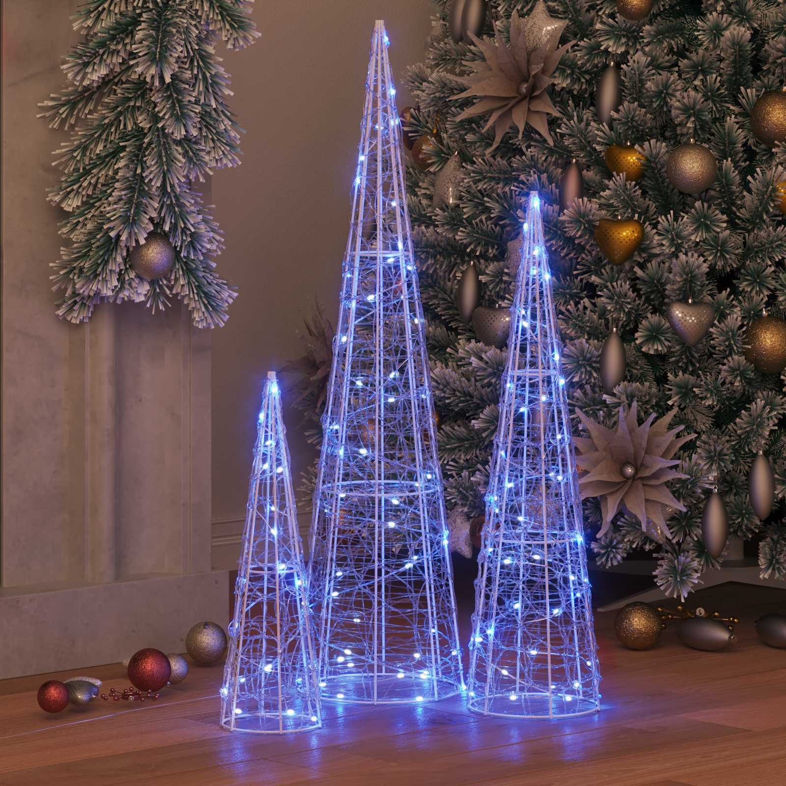 Thumbnail - vidaXL Weihnachtsbaum mit 90 LEDs 3 pcs Blau 20 x 20 x 80 cm Acryl
